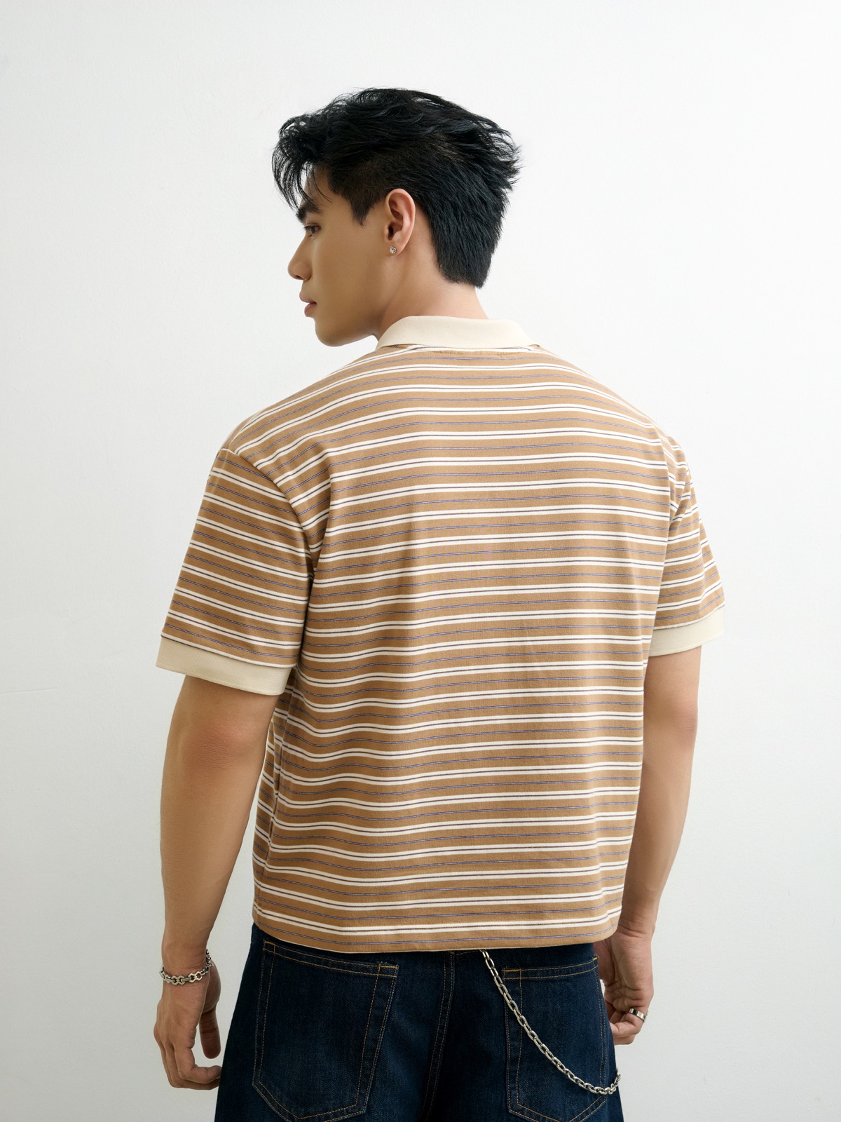AGTT21 STUDIO DAILY STRIPE POLO - BROWN