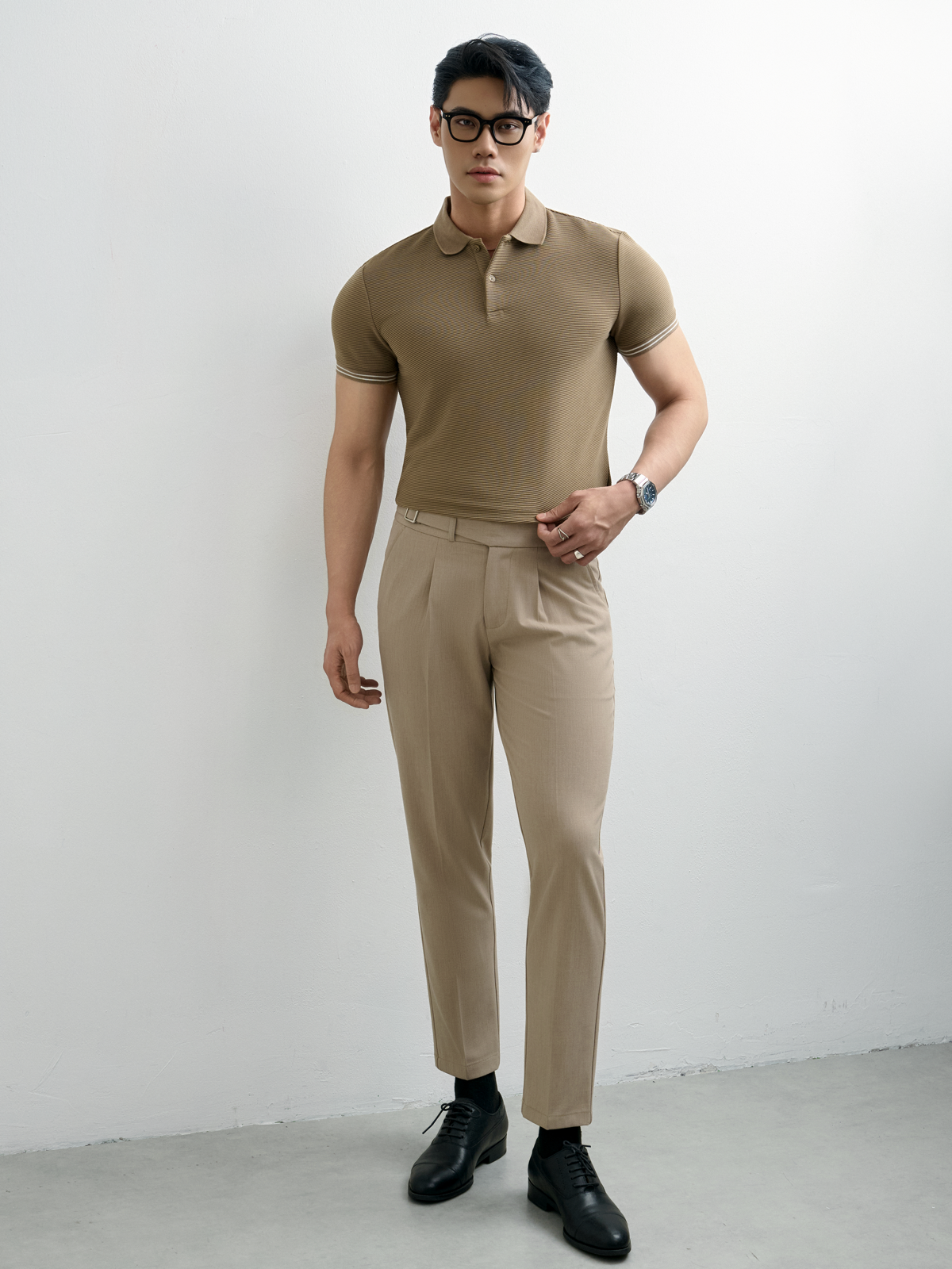 AG9006 FACTORY SLIMFIT POLO SLEEVE PANEL DETAIL - BROWN