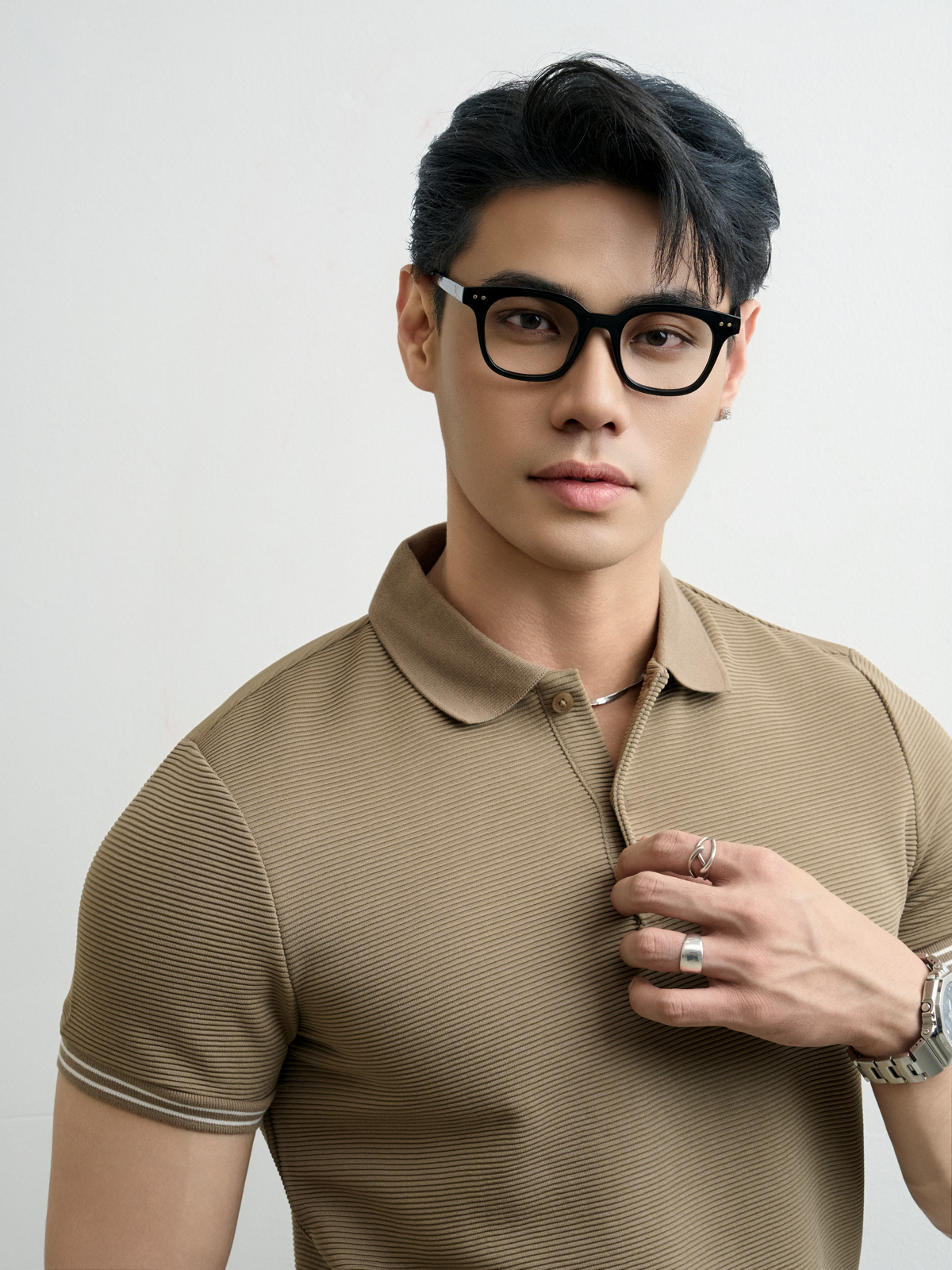 AG9006 FACTORY SLIMFIT POLO SLEEVE PANEL DETAIL - BROWN