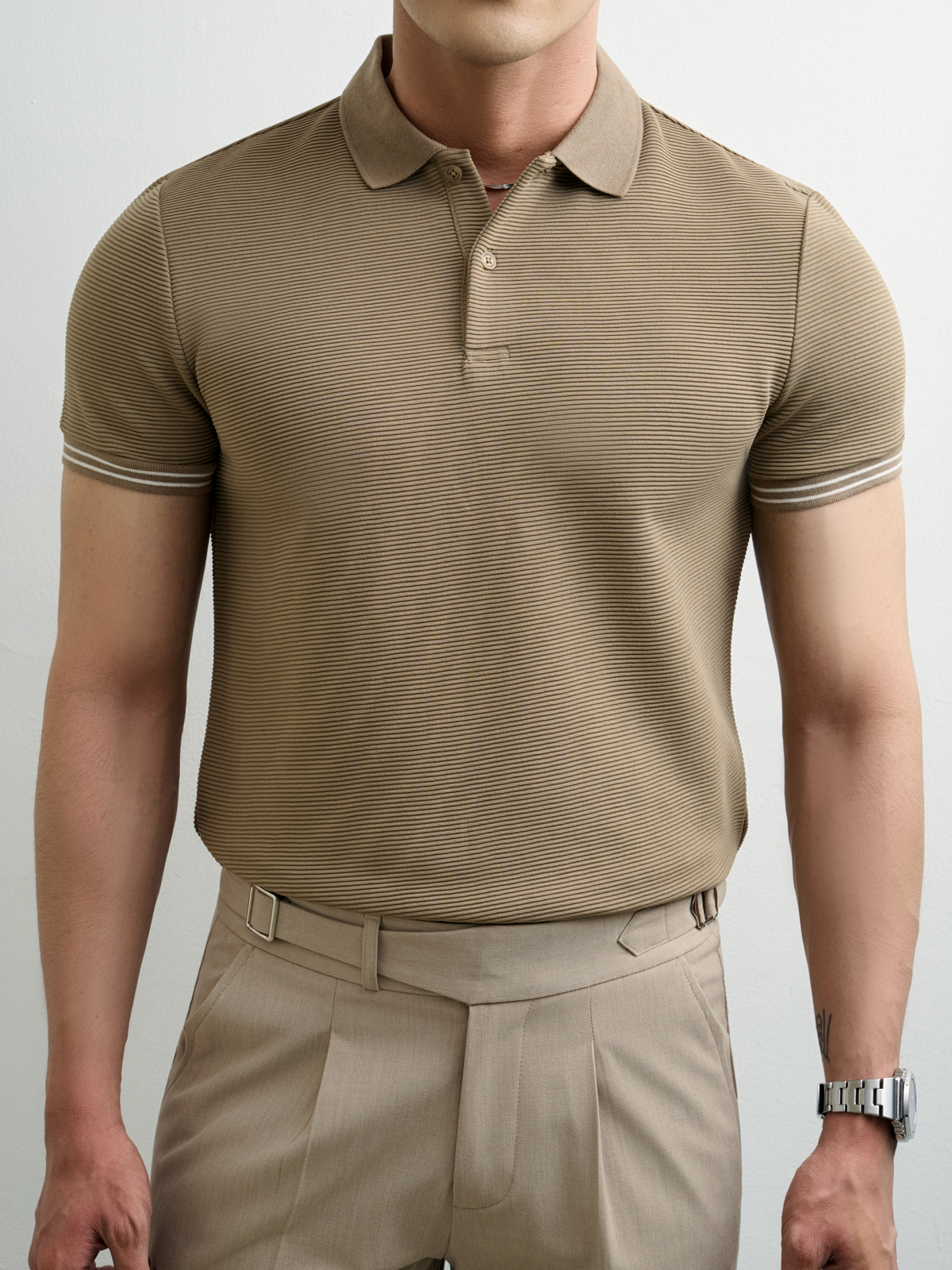 AG9006 FACTORY SLIMFIT POLO SLEEVE PANEL DETAIL - BROWN