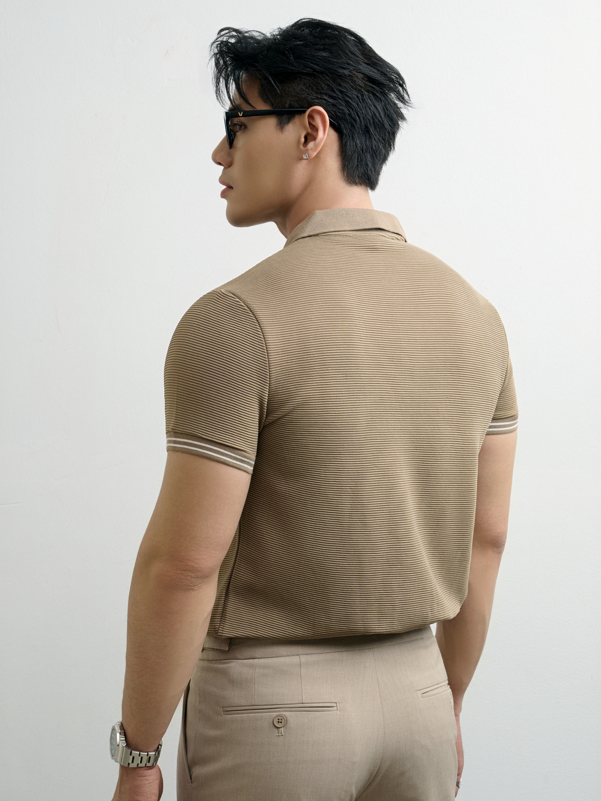 AG9006 FACTORY SLIMFIT POLO SLEEVE PANEL DETAIL - BROWN