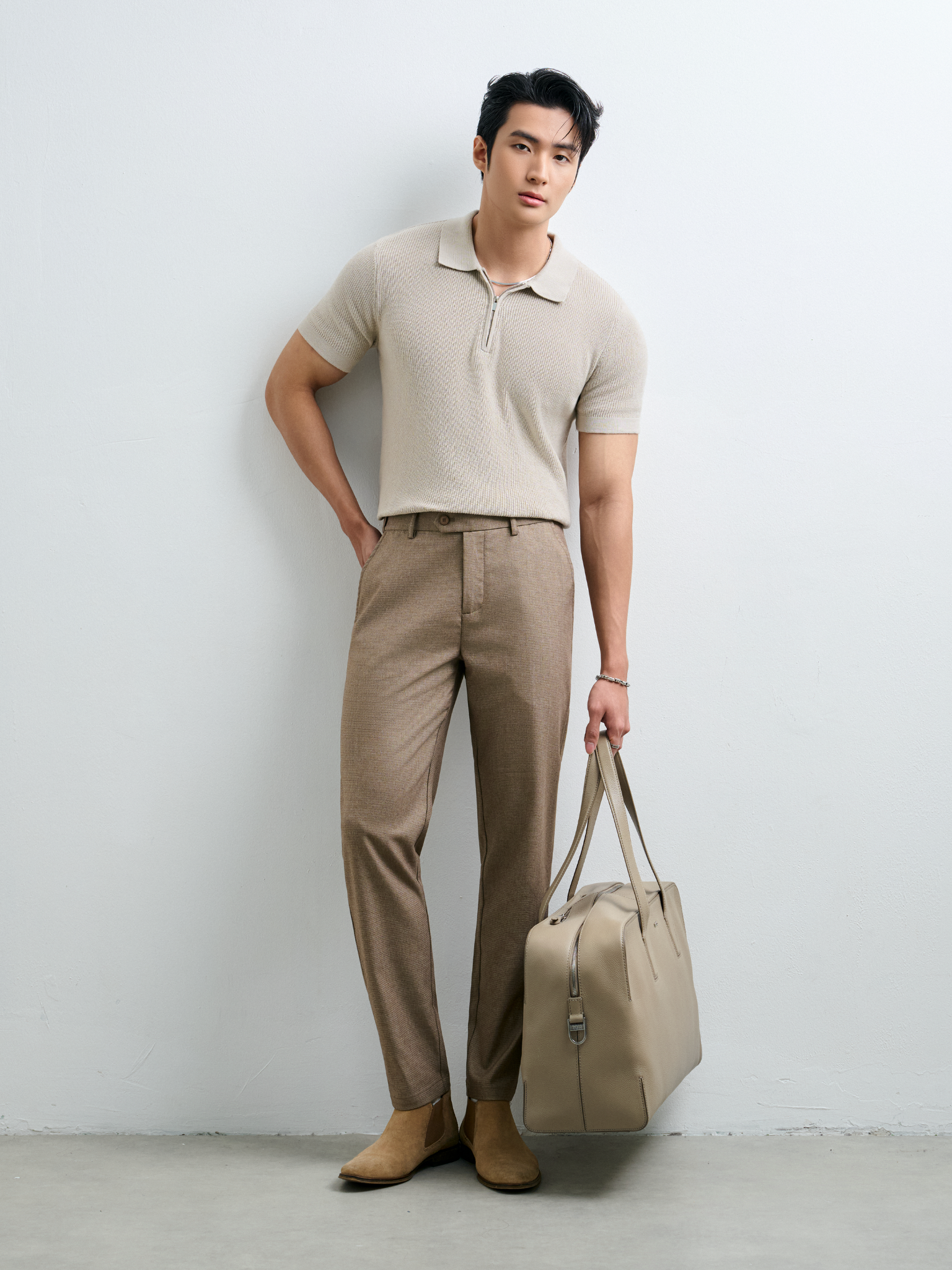 AG767 PREMIUM REGULAR FIT KNIT POLO - BEIGE