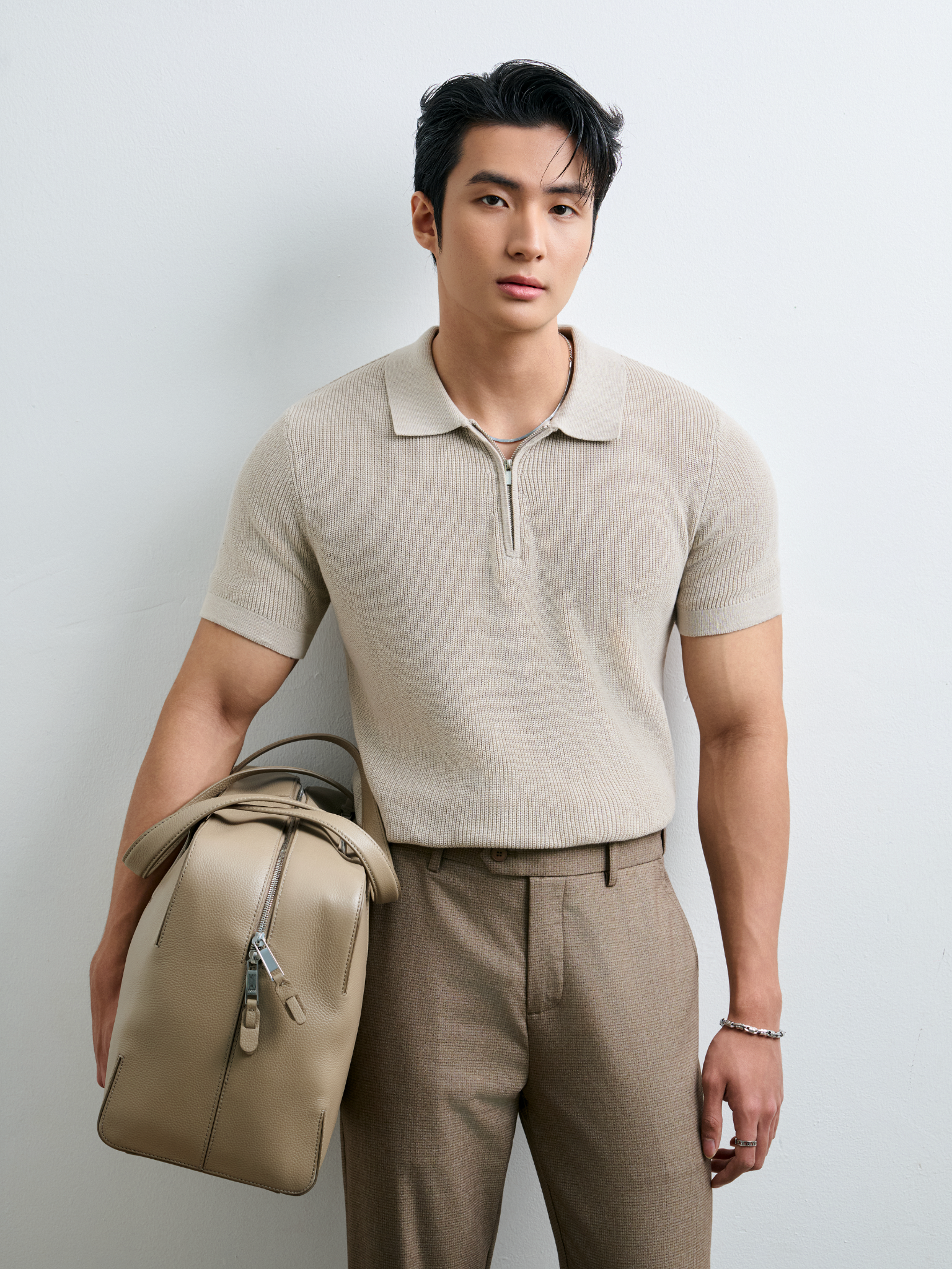AG767 PREMIUM REGULAR FIT KNIT POLO - BEIGE