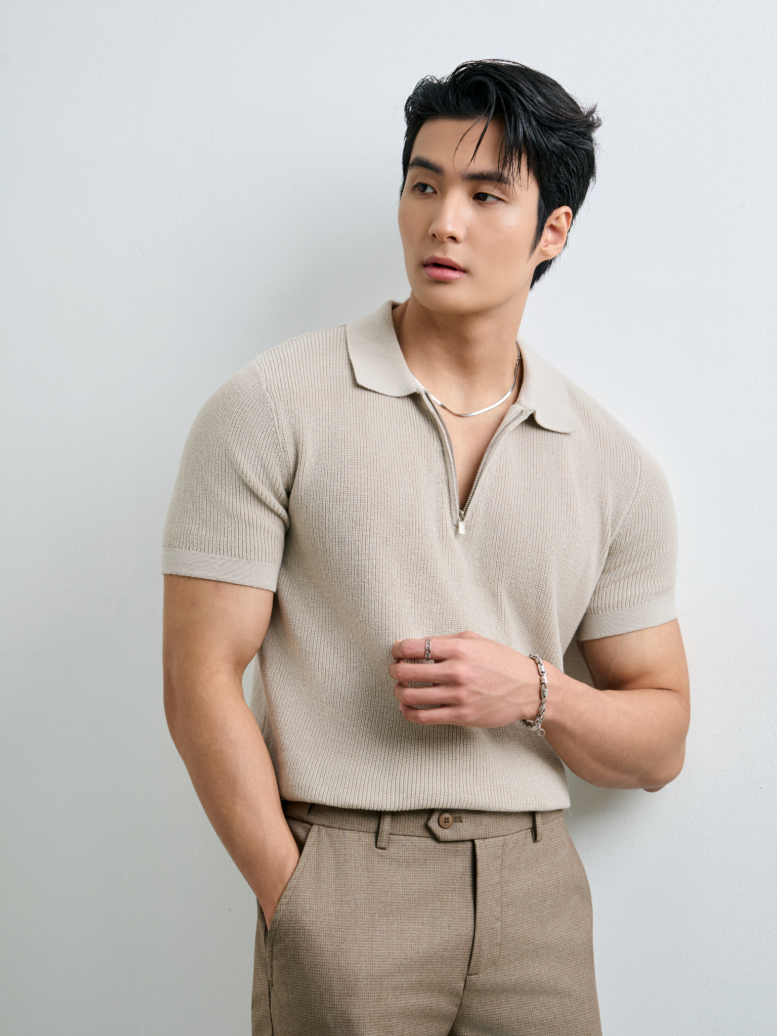 AG767 PREMIUM REGULAR FIT KNIT POLO - BEIGE