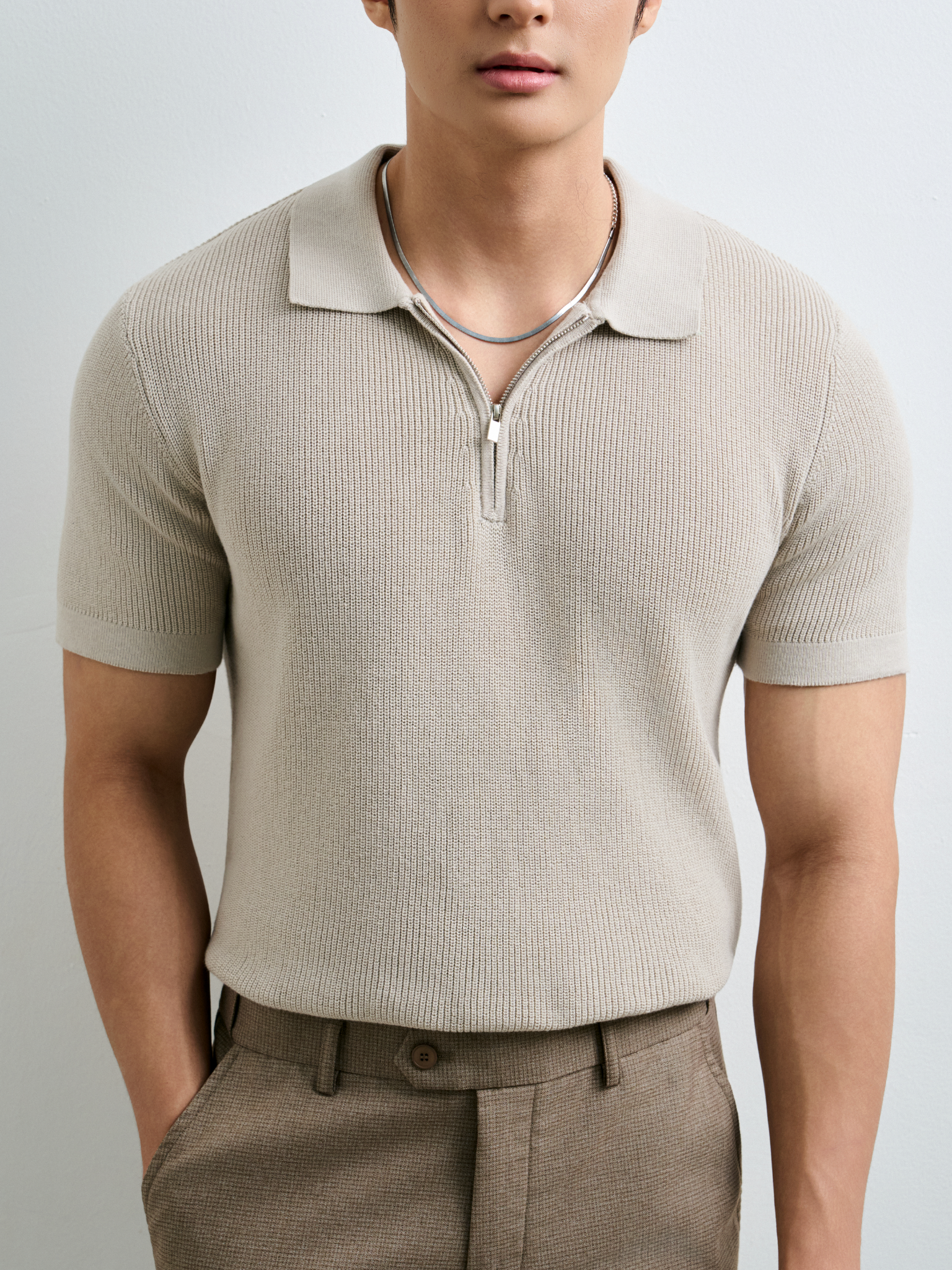 AG767 PREMIUM REGULAR FIT KNIT POLO - BEIGE