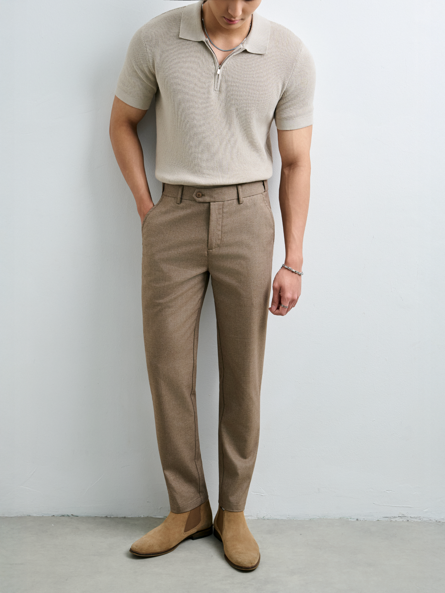 AG767 PREMIUM REGULAR FIT KNIT POLO - BEIGE