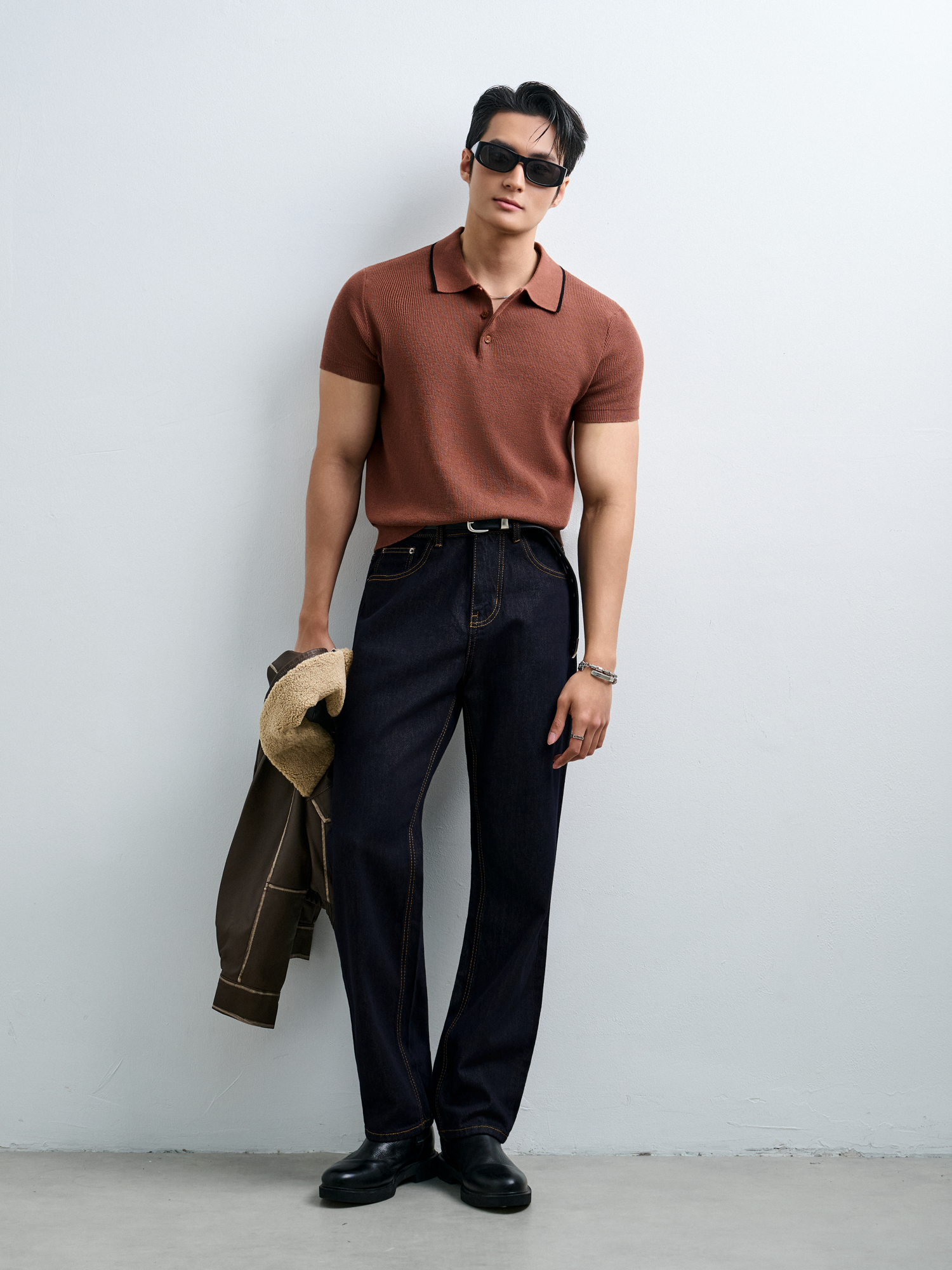 AG455 PREMIUM REGULAR FIT KNIT POLO - BROWN