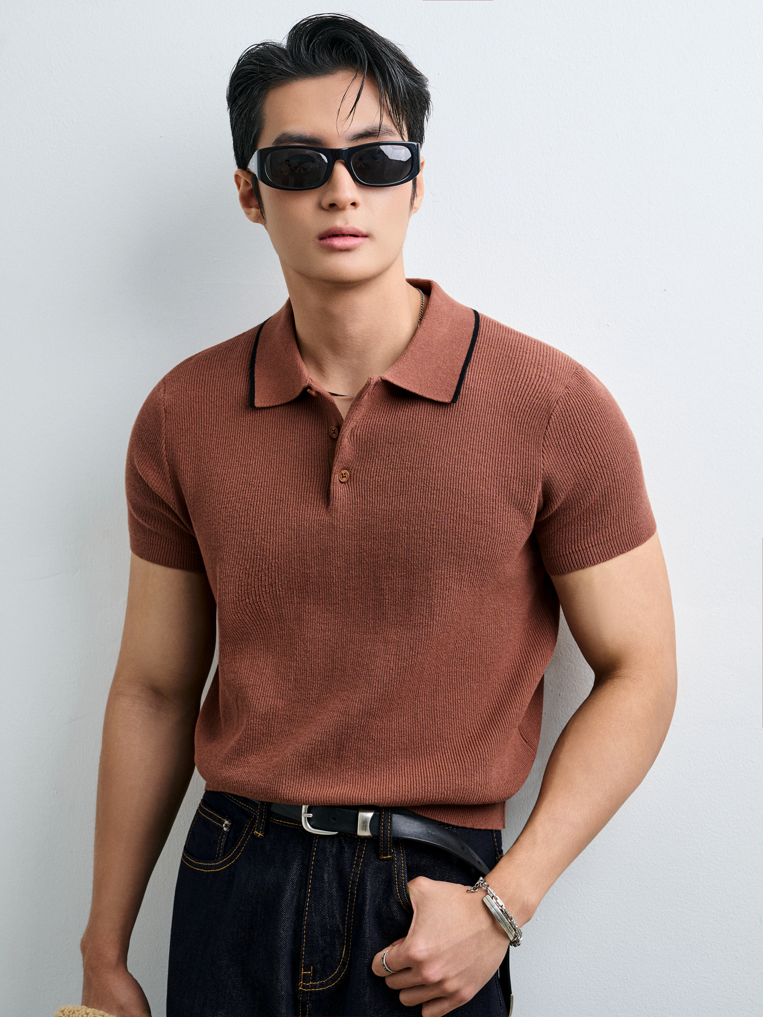 AG455 PREMIUM REGULAR FIT KNIT POLO - BROWN