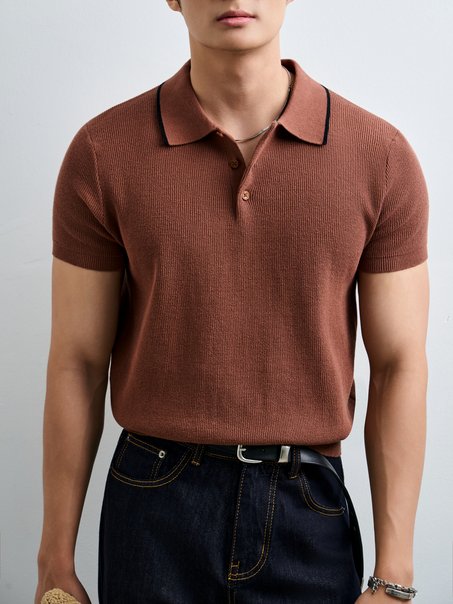 AG455 PREMIUM REGULAR FIT KNIT POLO - BROWN