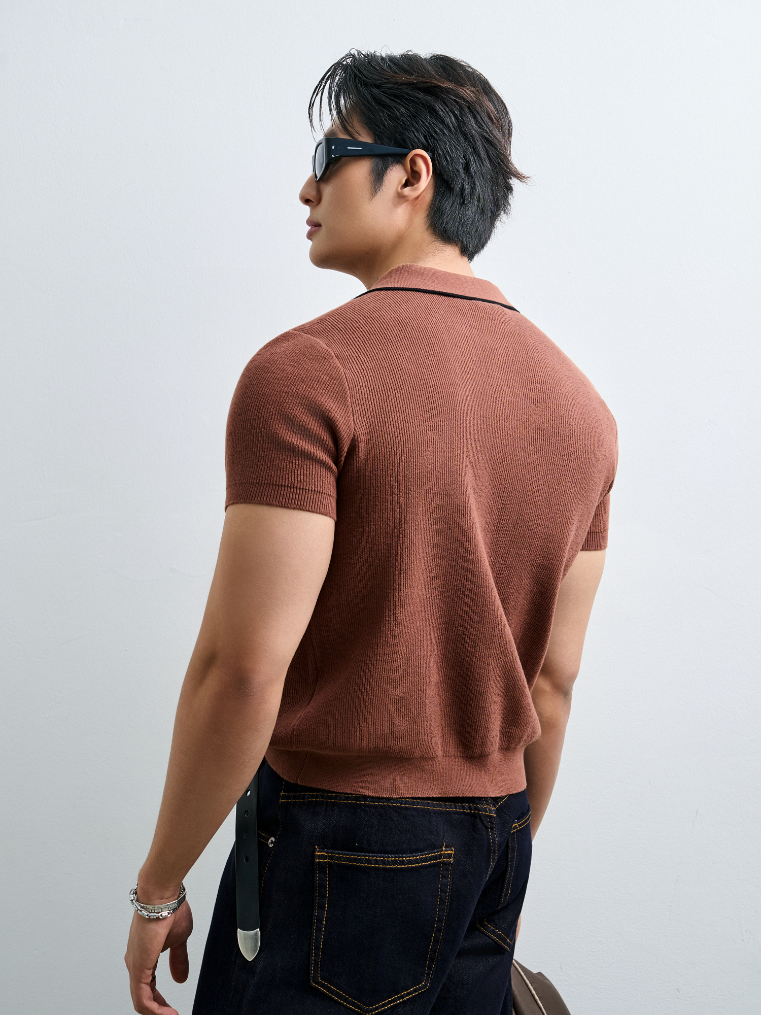 AG455 PREMIUM REGULAR FIT KNIT POLO - BROWN