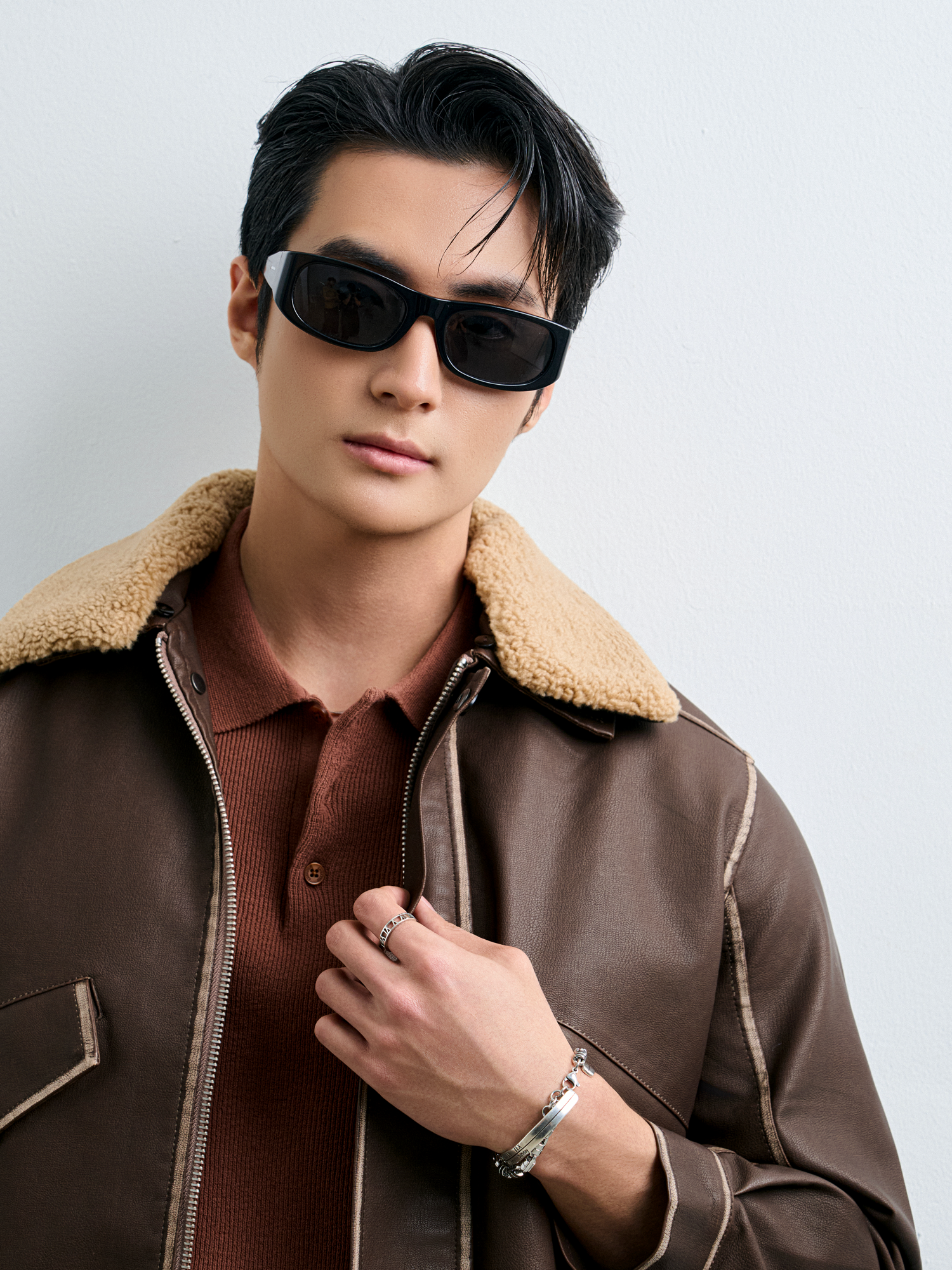 AG265 FAUX SUEDE LEATHER JACKET - BROWN