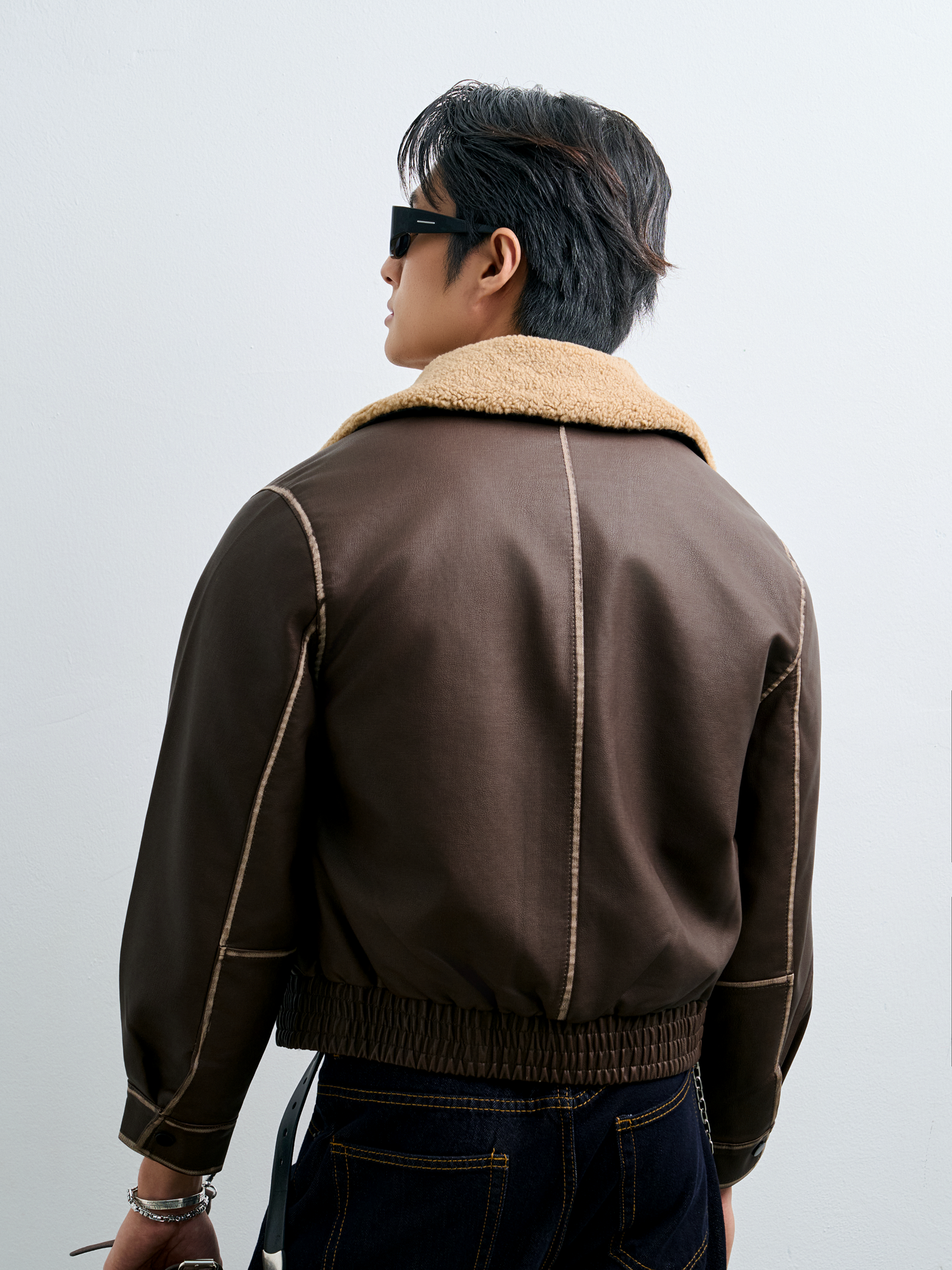 AG265 FAUX SUEDE LEATHER JACKET - BROWN