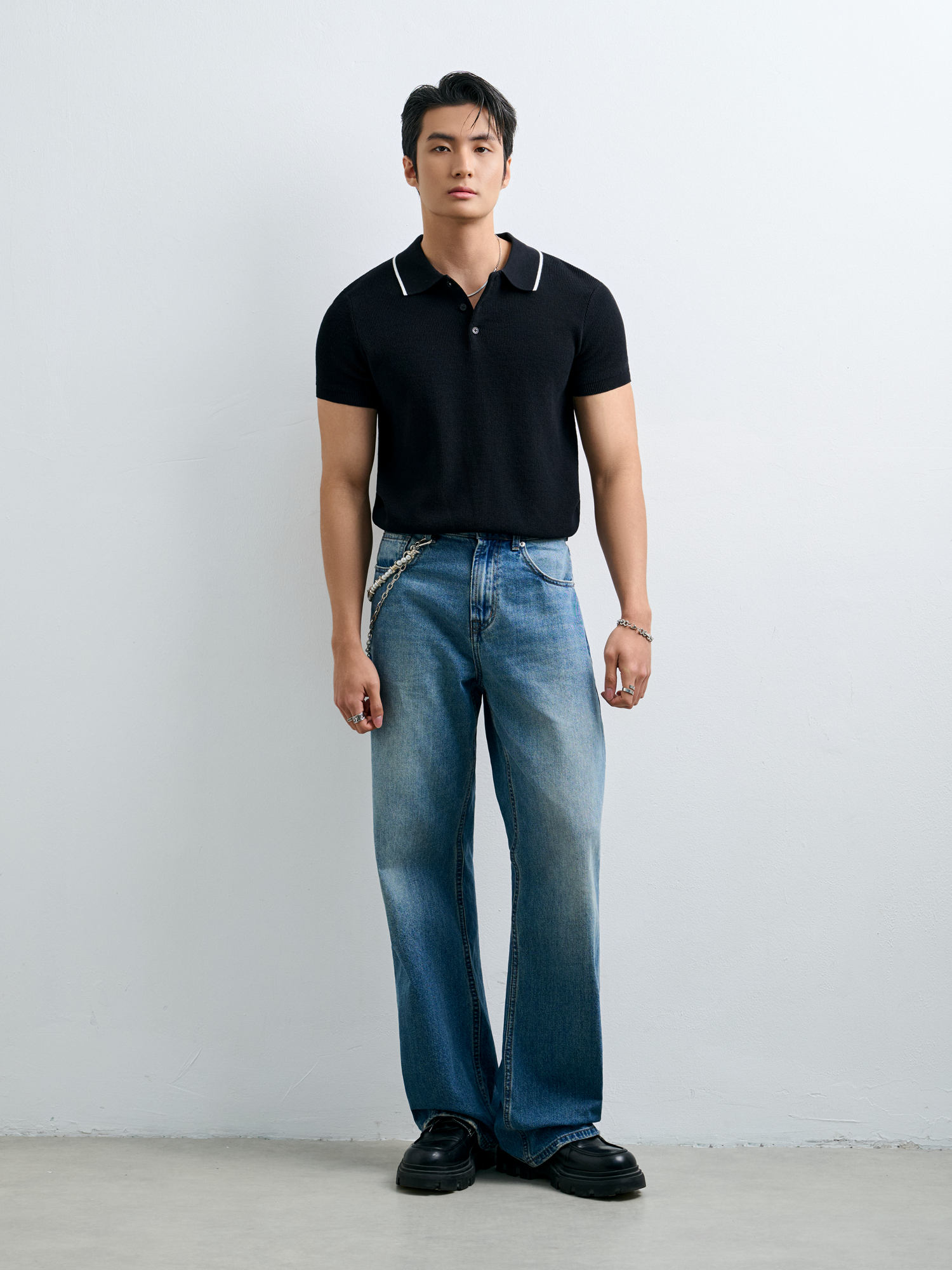 AG455 PREMIUM REGULAR FIT KNIT POLO - BLACK