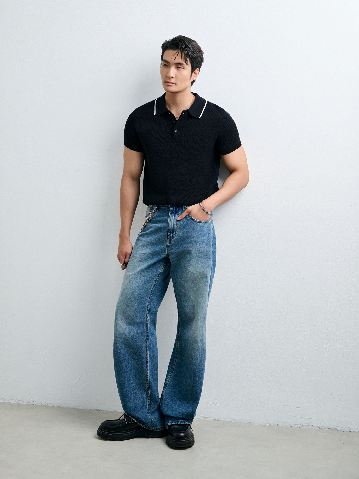 AG455 PREMIUM REGULAR FIT KNIT POLO - BLACK