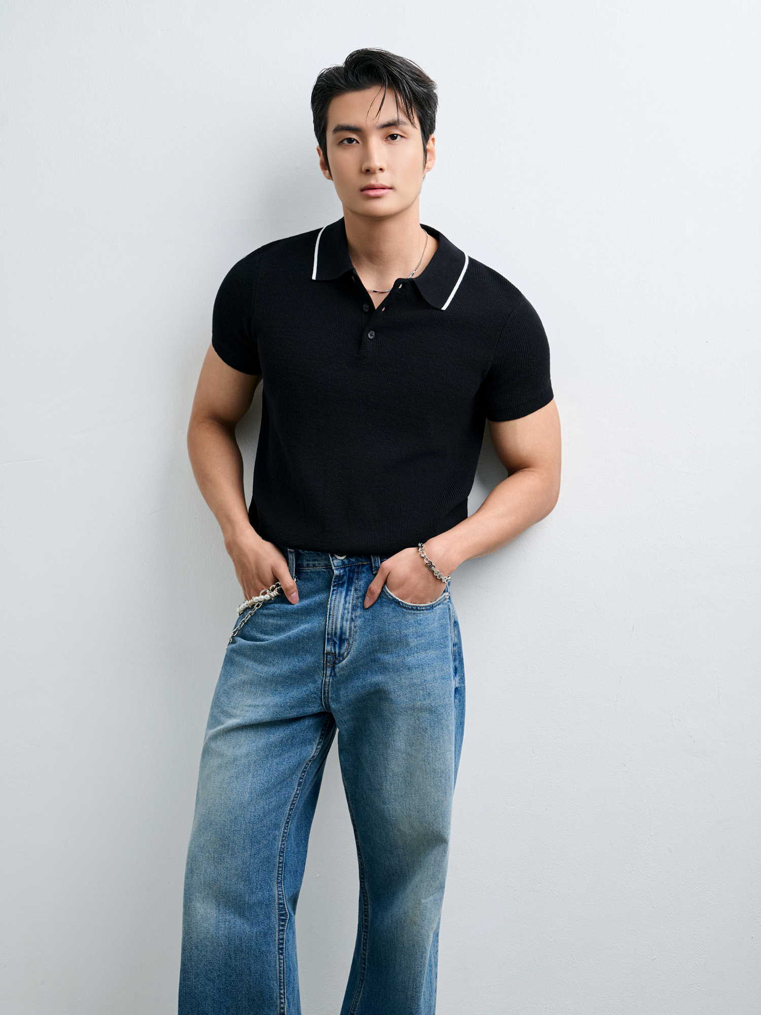 AG455 PREMIUM REGULAR FIT KNIT POLO - BLACK