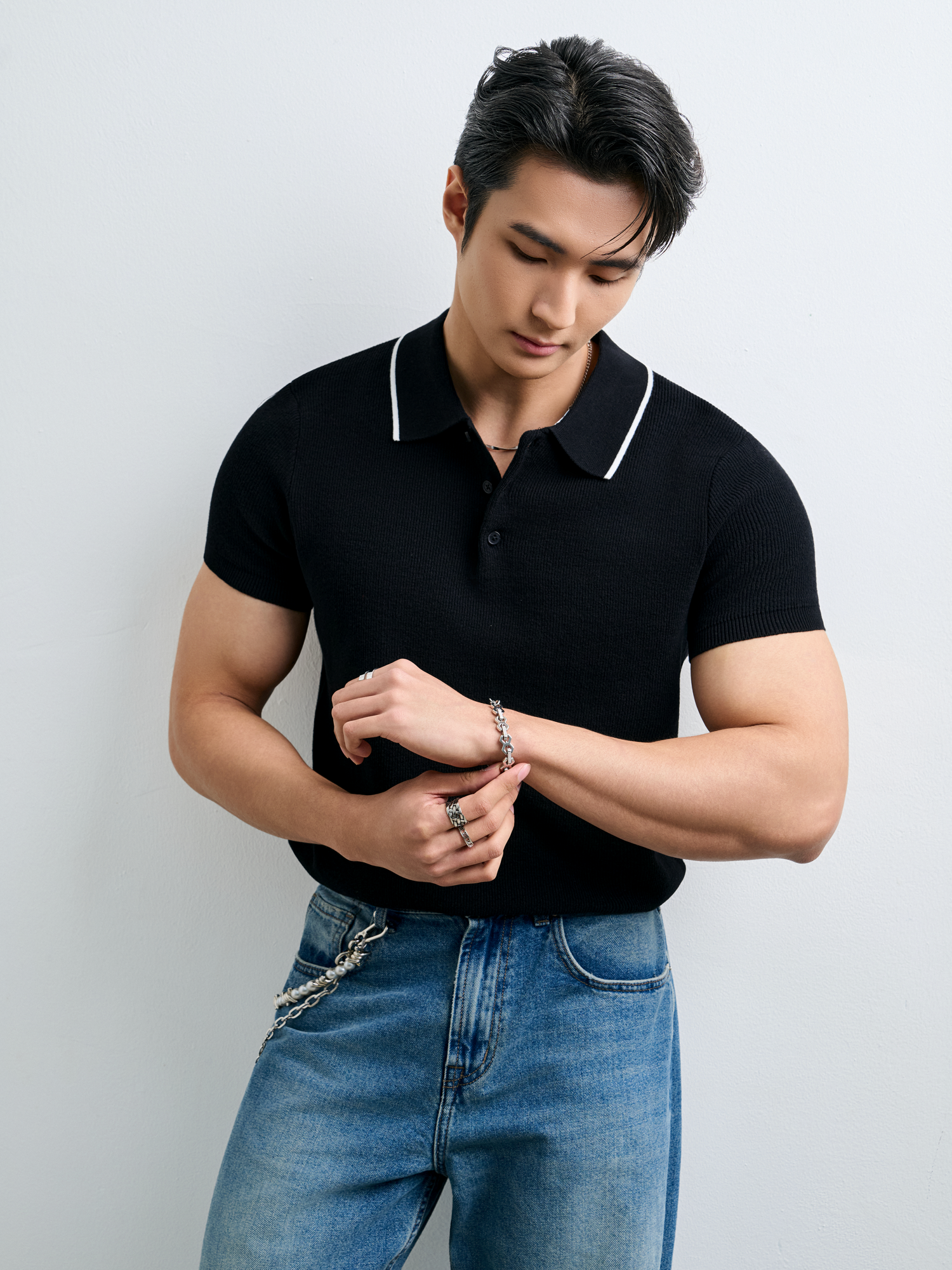 AG455 PREMIUM REGULAR FIT KNIT POLO - BLACK