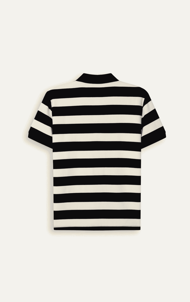  AG9012 PREMIUM SLIM FIT POLO SHIRT WITH BEIGE AND BLACK STRIPES - BLACK 