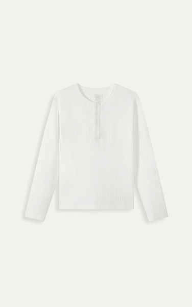  AGQ04 PREMIUM SLIM FIT LONG-SLEEVED HENLEY T-SHIRT - WHITE