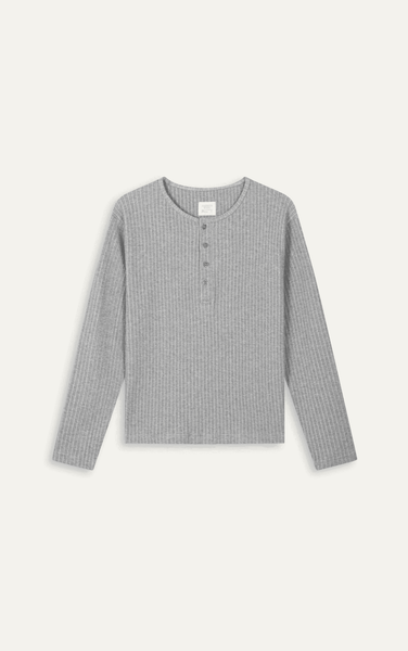  AGQ04 PREMIUM SLIM FIT LONG-SLEEVED HENLEY T-SHIRT -GREY