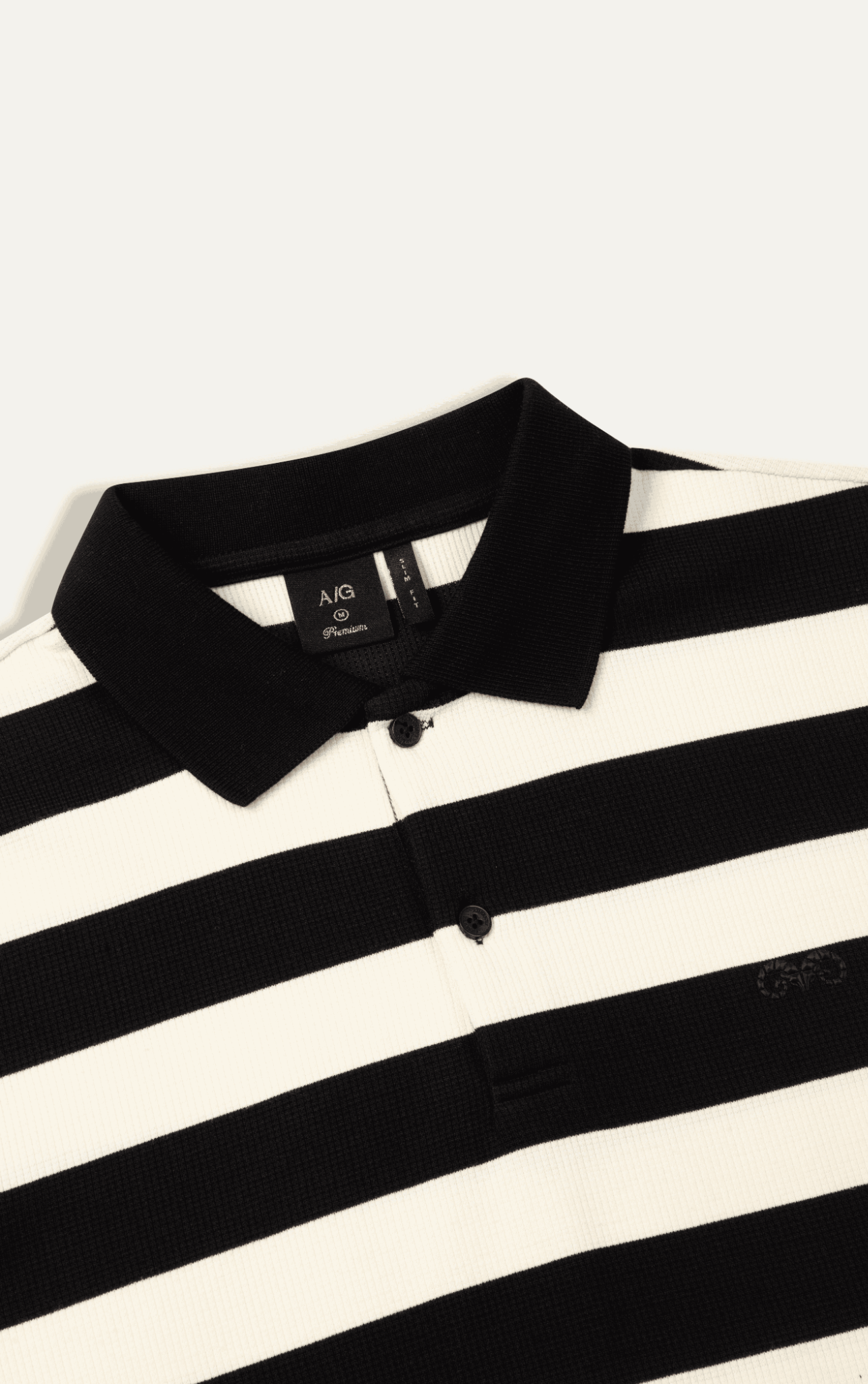 AG9012 PREMIUM SLIM FIT POLO SHIRT WITH BEIGE AND BLACK STRIPES - BLACK