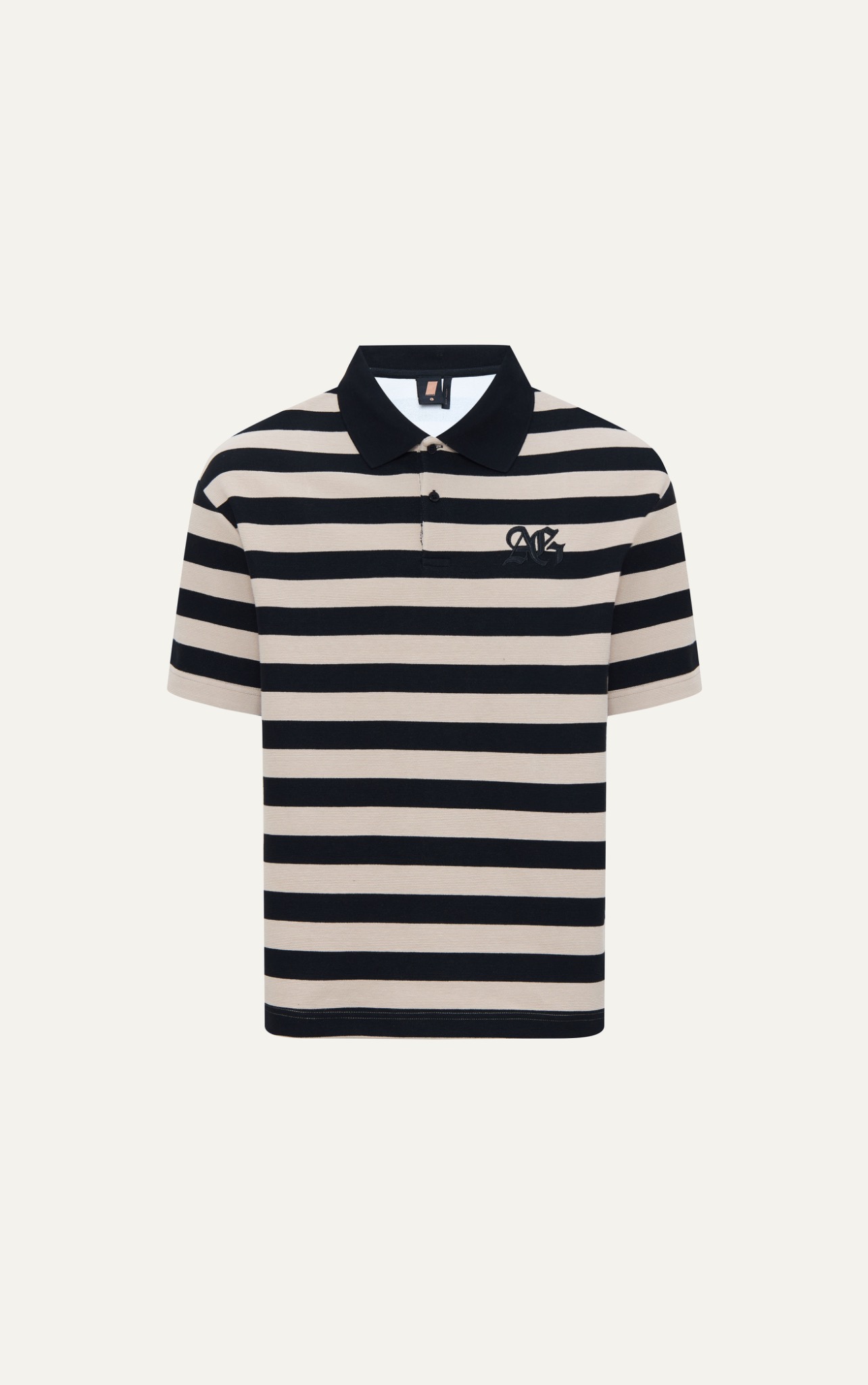 S3 STUDIO LOOSE FIT STRIPE CLASSIC POLO  - BEIGE