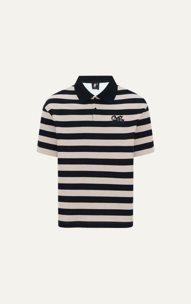  S3 STUDIO LOOSE FIT STRIPE CLASSIC POLO  - BEIGE
