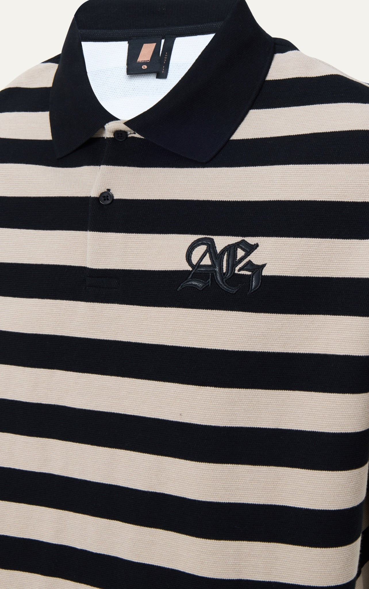 S3 STUDIO LOOSE FIT STRIPE CLASSIC POLO  - BEIGE