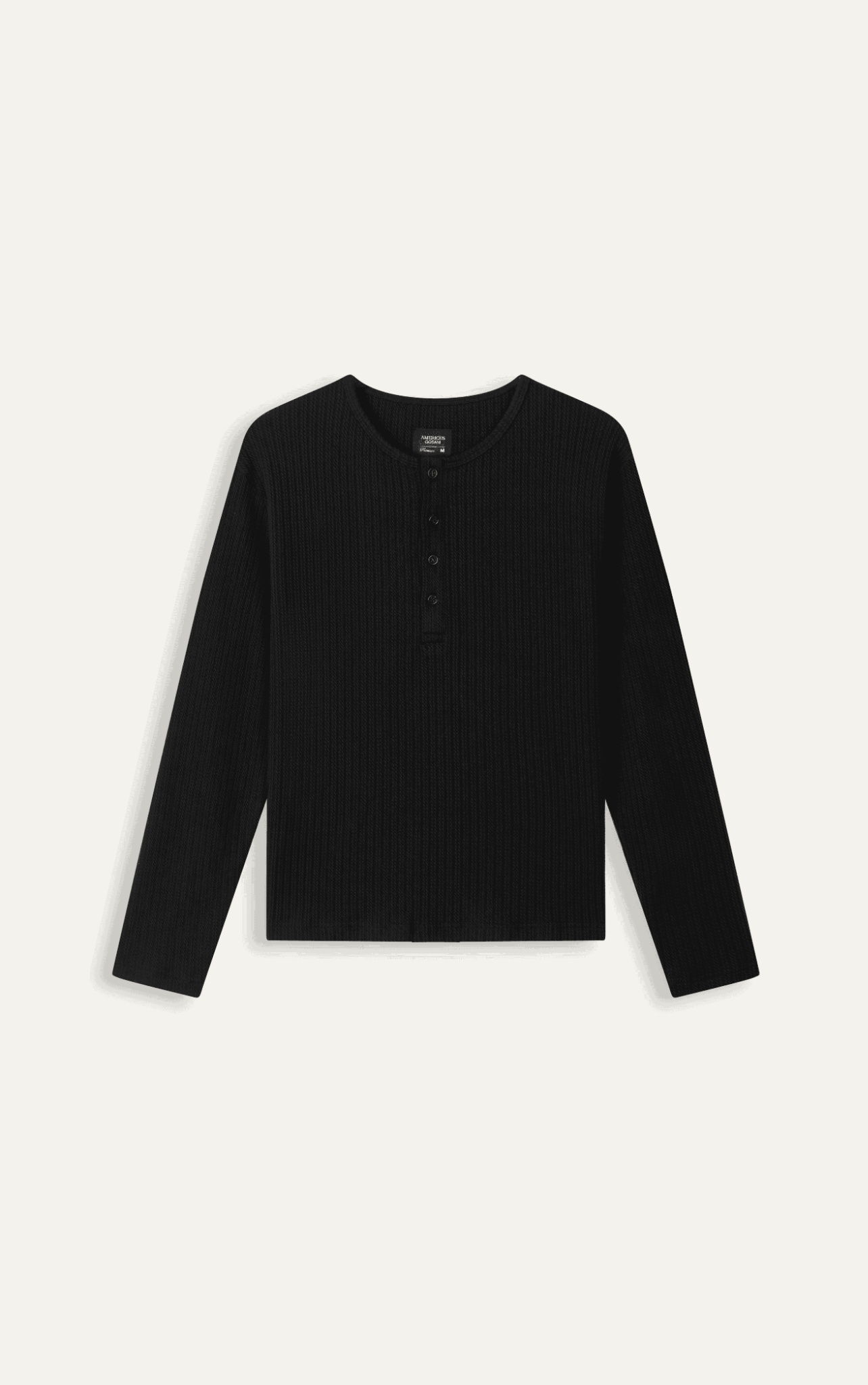 AGQ04 PREMIUM SLIM FIT LONG-SLEEVED HENLEY T-SHIRT - BLACK
