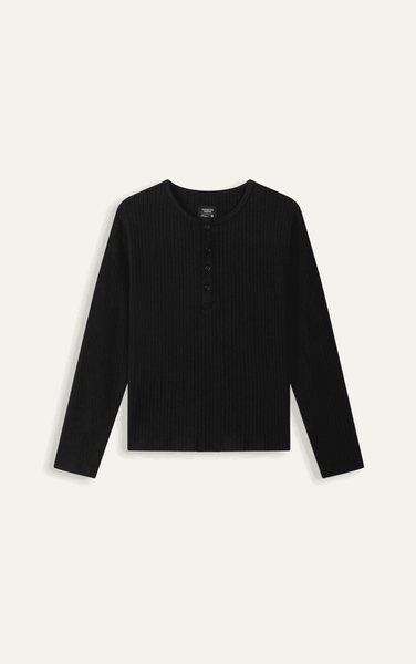  AGQ04 PREMIUM SLIM FIT LONG-SLEEVED HENLEY T-SHIRT - BLACK