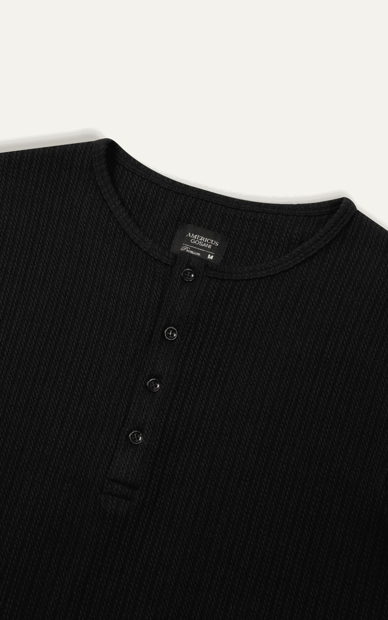 AGQ04 PREMIUM SLIM FIT LONG-SLEEVED HENLEY T-SHIRT - BLACK
