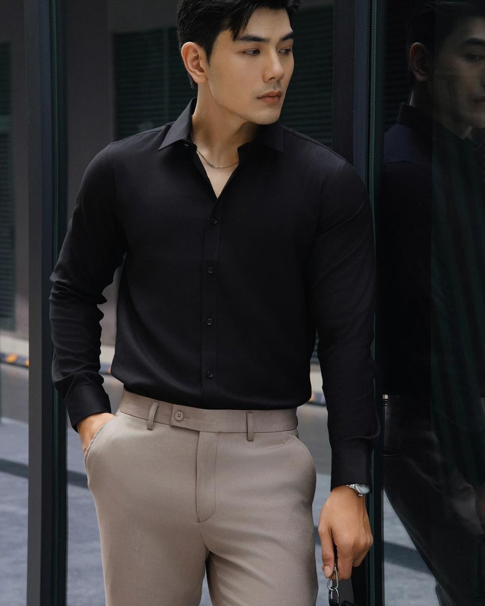 AG829 SIGNATURE SLIMFIT TWILL SHIRT - BLACK