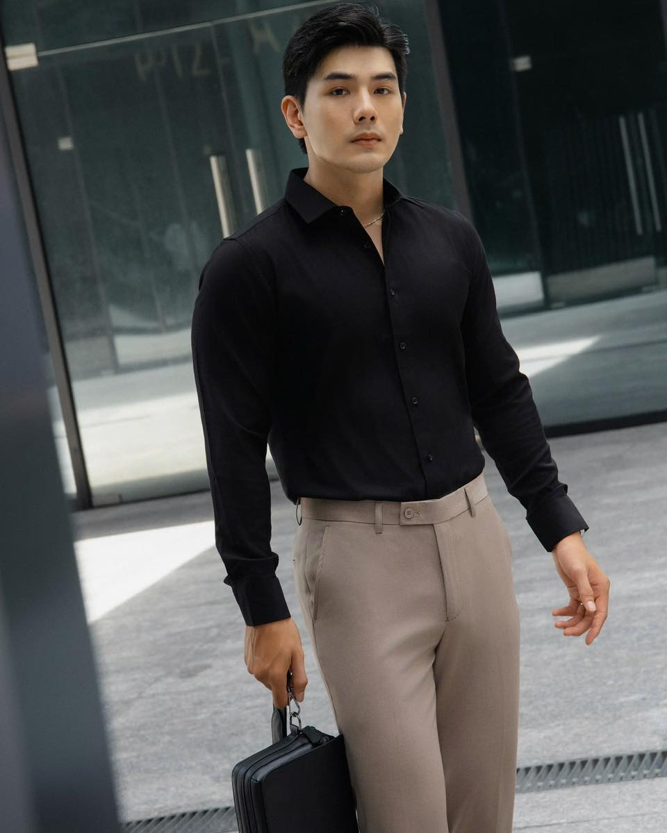 AG829 SIGNATURE SLIMFIT TWILL SHIRT - BLACK