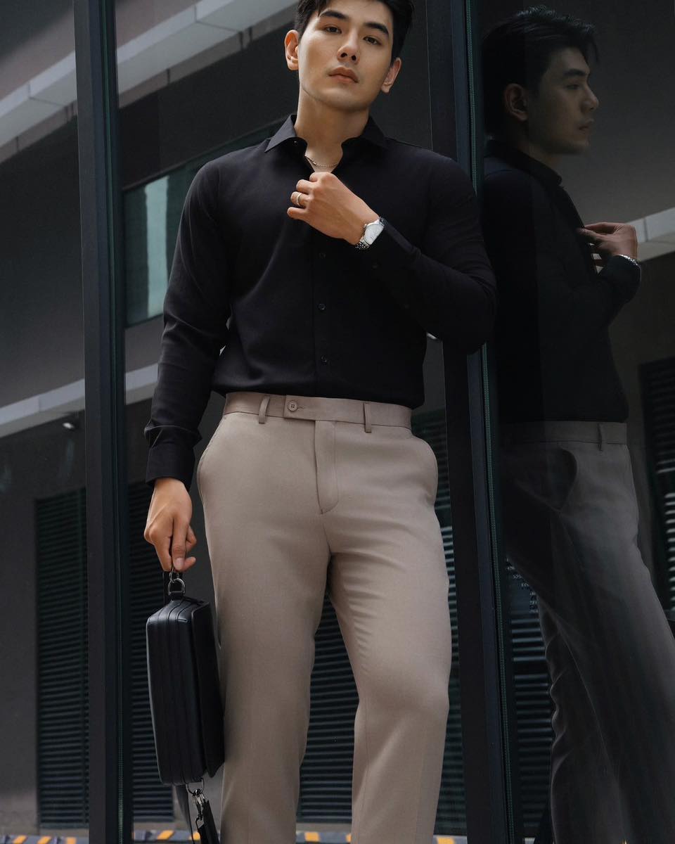 AG829 SIGNATURE SLIMFIT TWILL SHIRT - BLACK