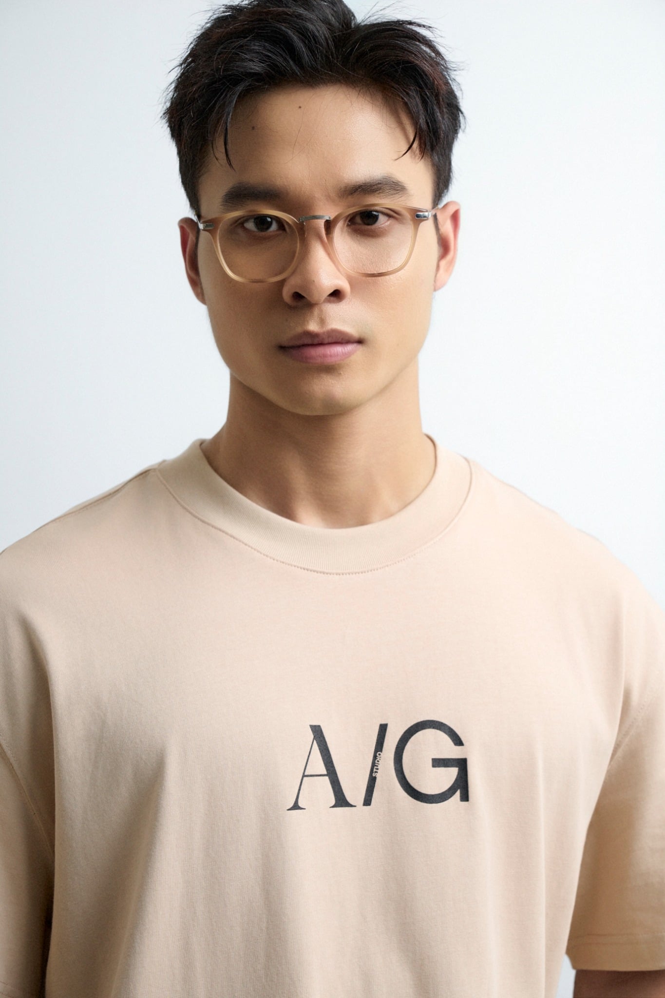 T738 FACTORY LOOSE FIT BIG LOGO T-SHIRT - LIGHT BEIGE