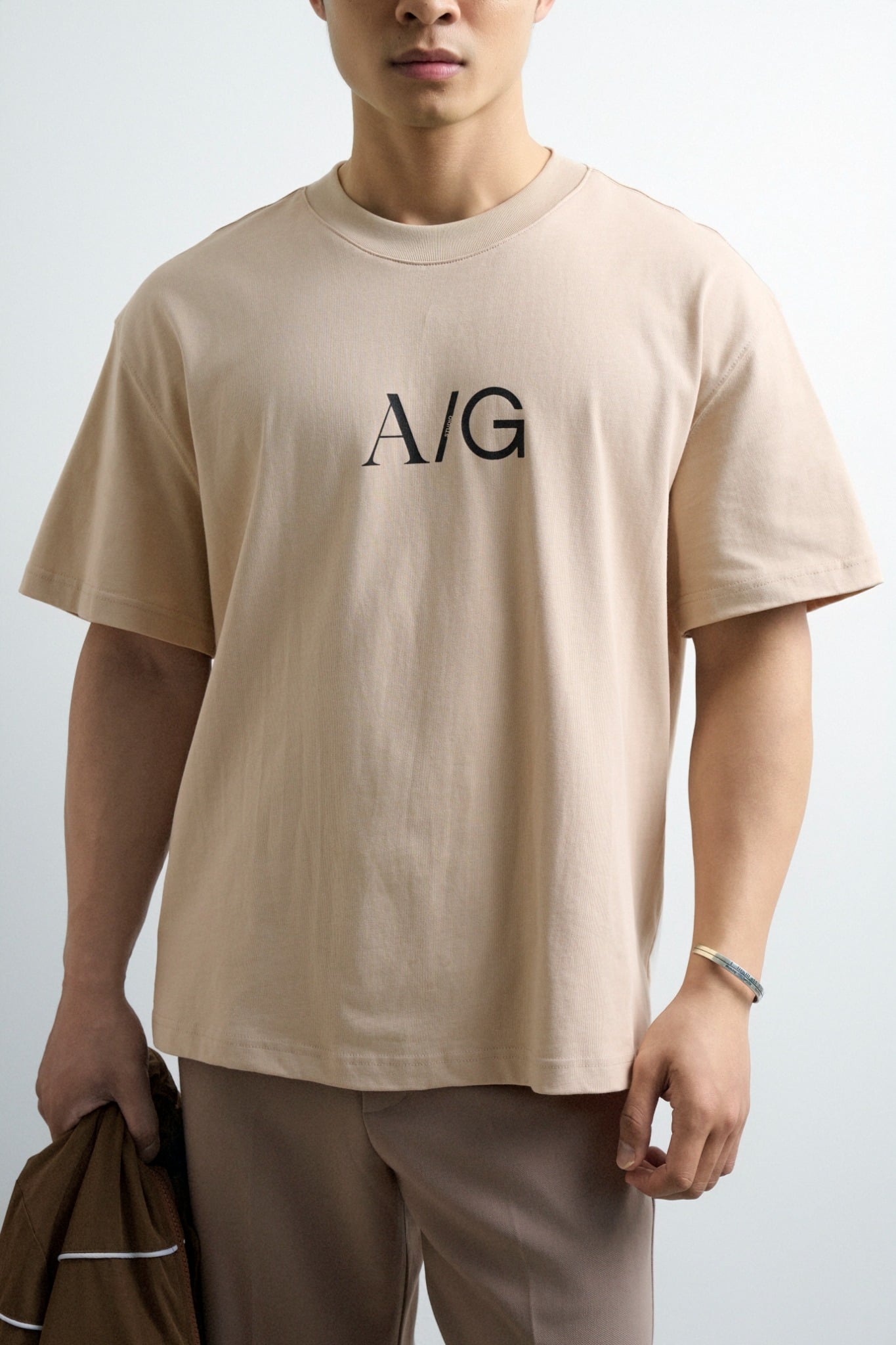 T738 FACTORY LOOSE FIT BIG LOGO T-SHIRT - LIGHT BEIGE