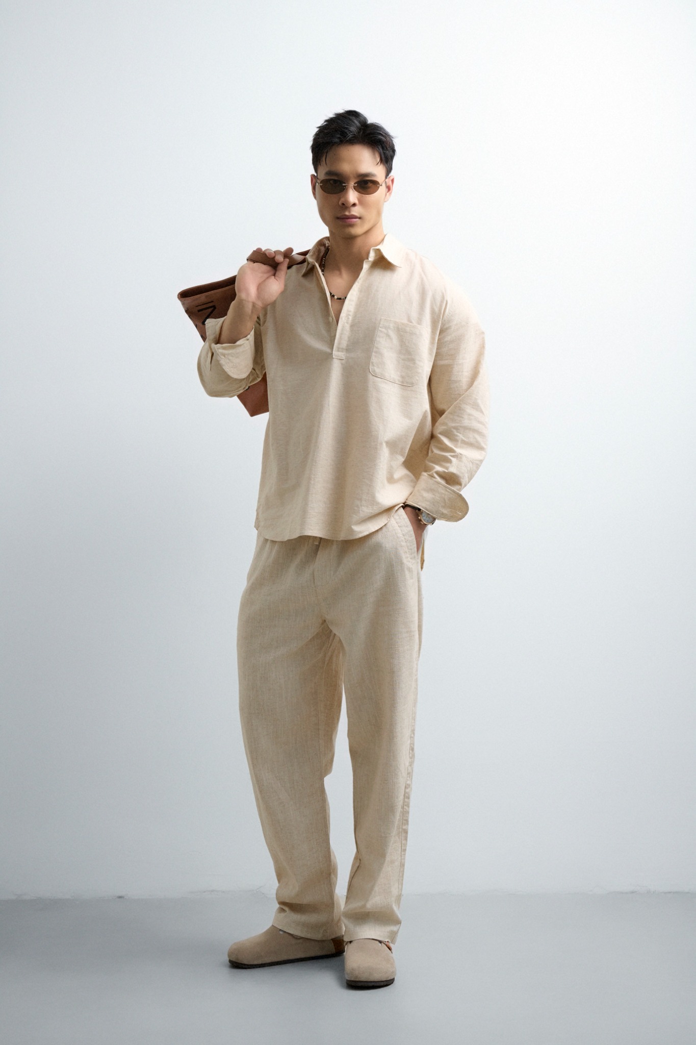 715 A/G LINEN BASIC PANT REGULAR FIT - BEIGE