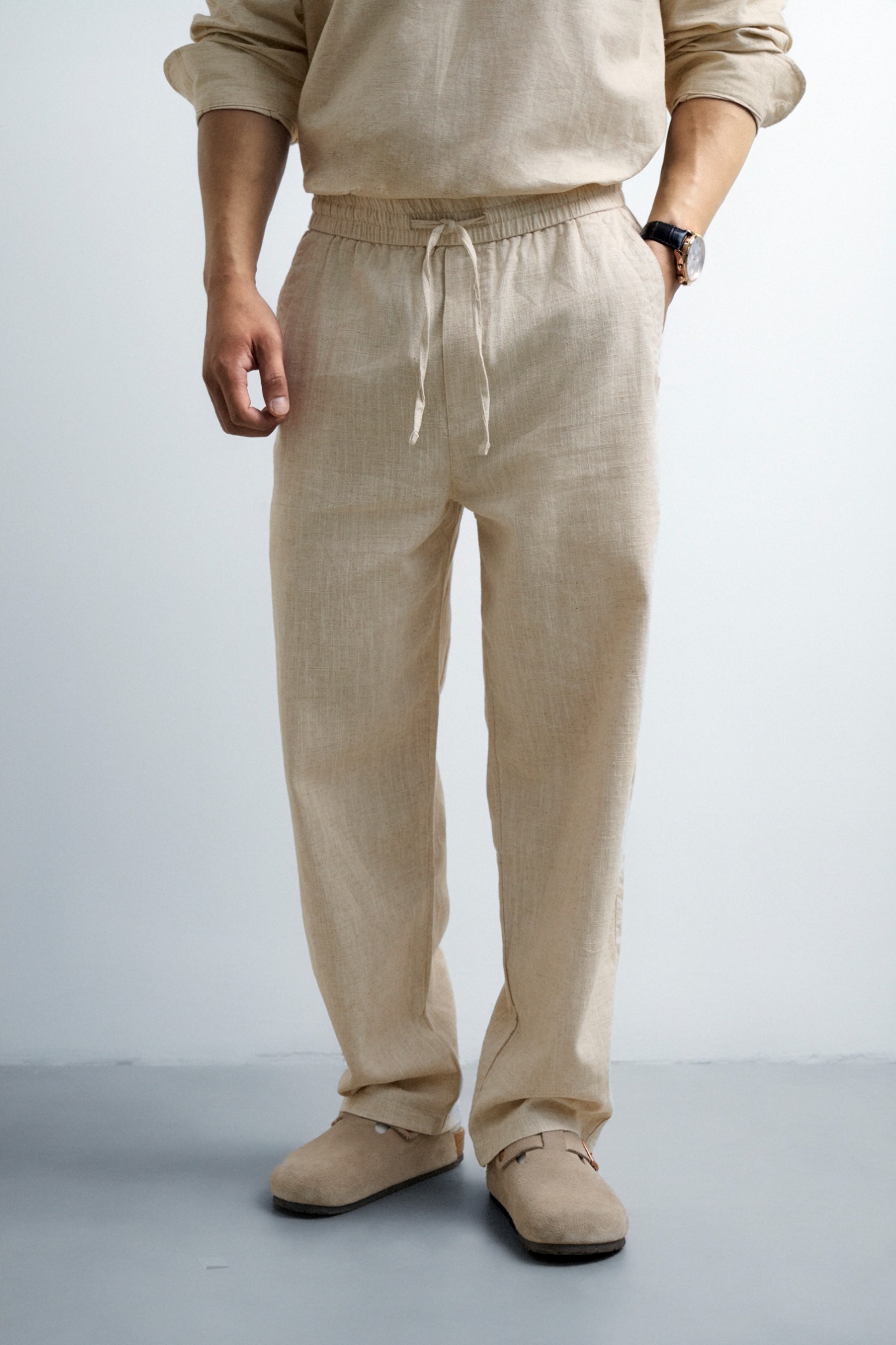 715 A/G LINEN BASIC PANT REGULAR FIT - BEIGE