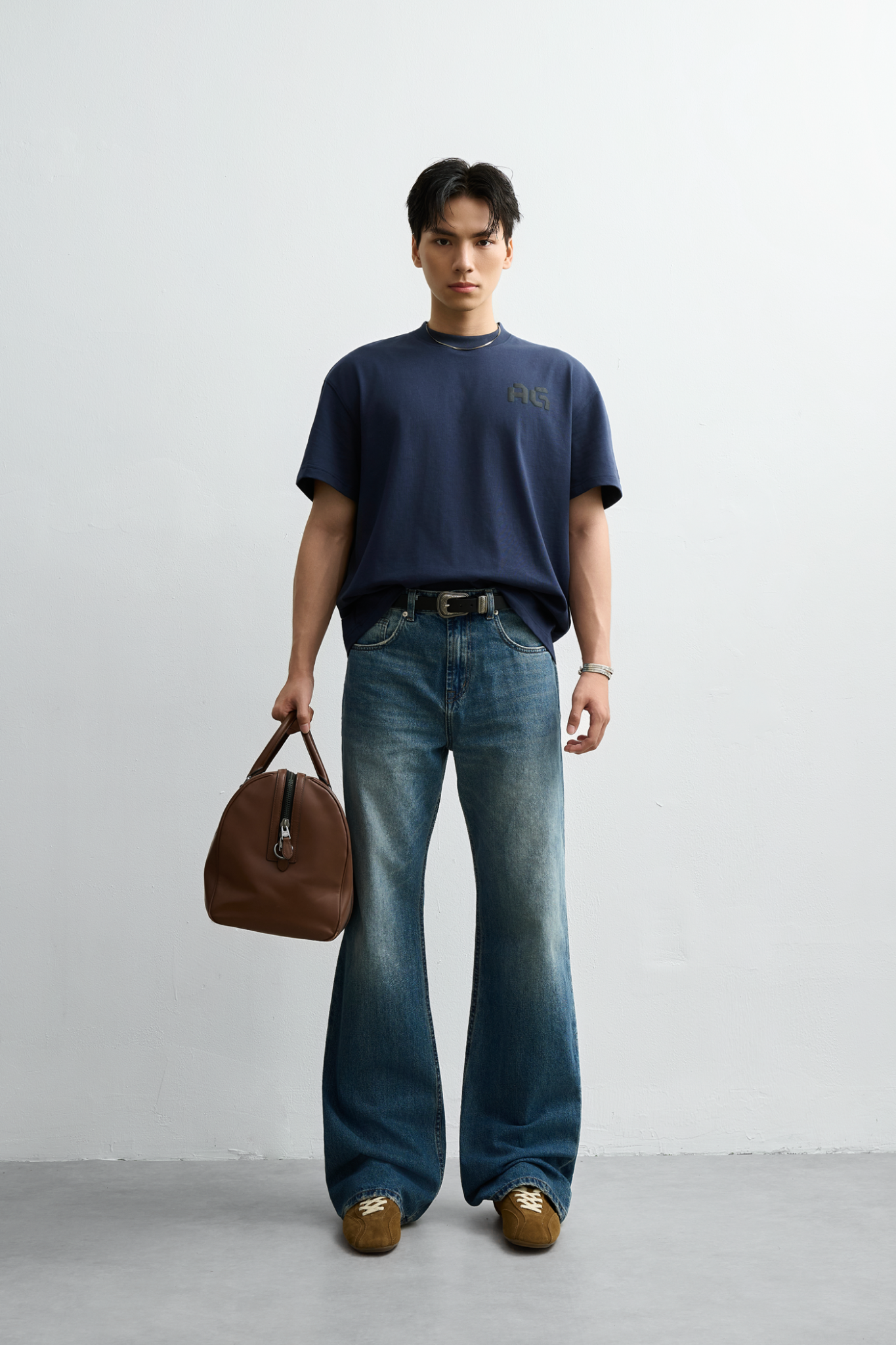 AG15 STUDIO LOOSE FIT PUFF PRINT LOGO T-SHIRT -  DARK BLUE