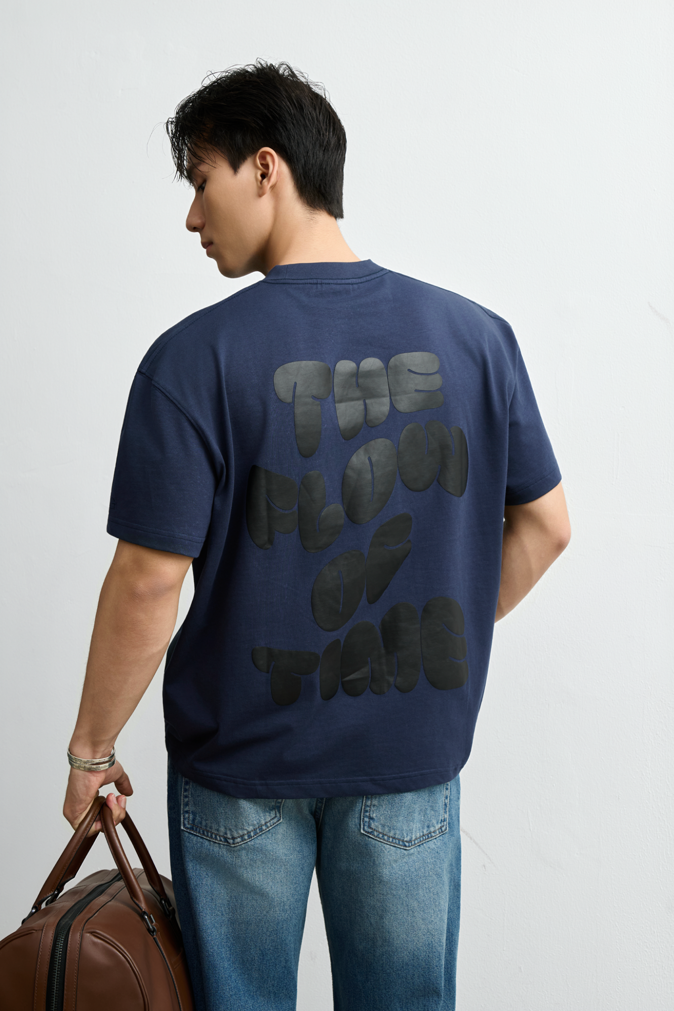 AG15 STUDIO LOOSE FIT PUFF PRINT LOGO T-SHIRT -  DARK BLUE
