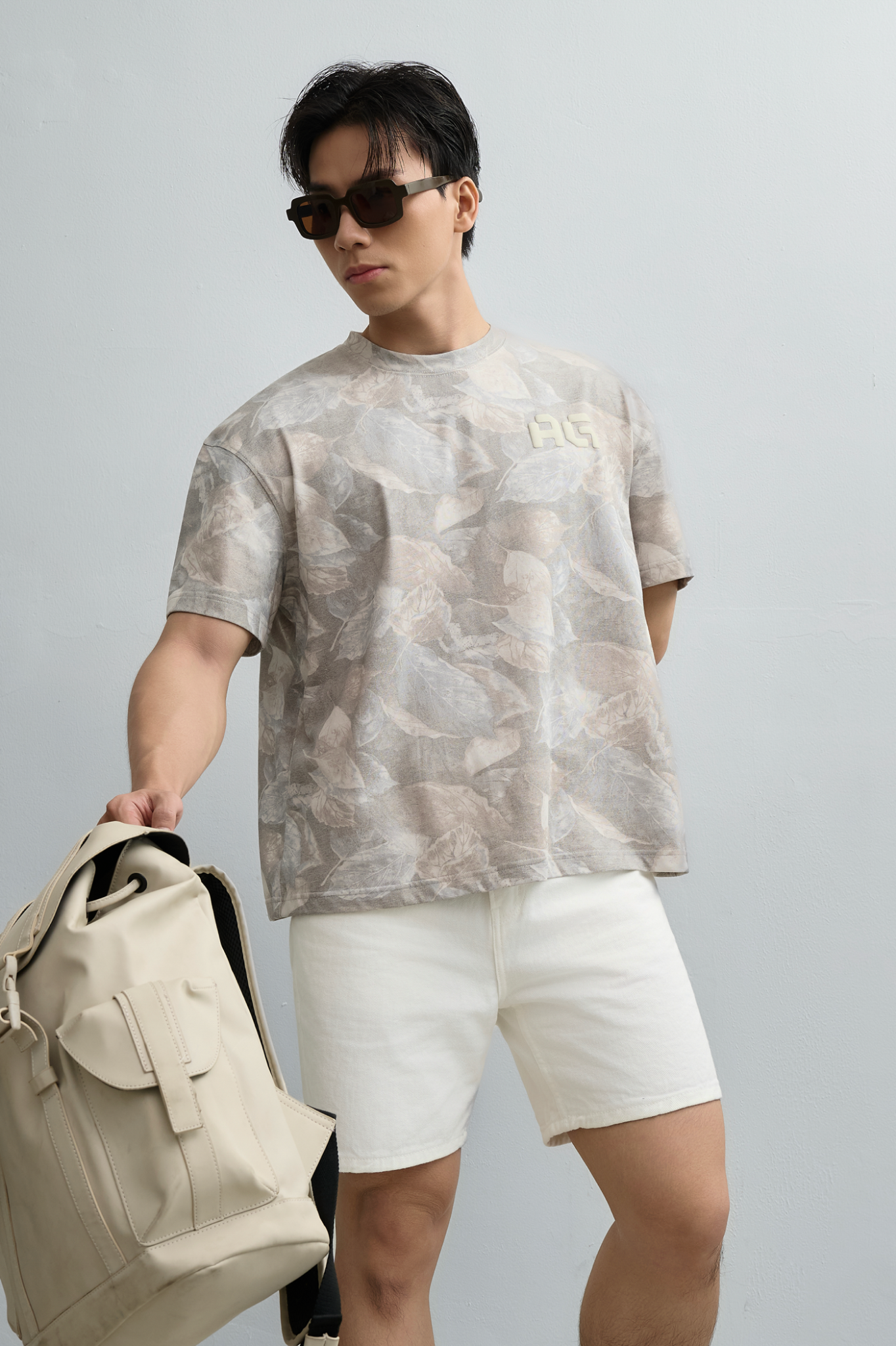 AG16 STUDIO LOOSE FIT PUFF PRINT LOGO T-SHIRT - LIGHT GREY