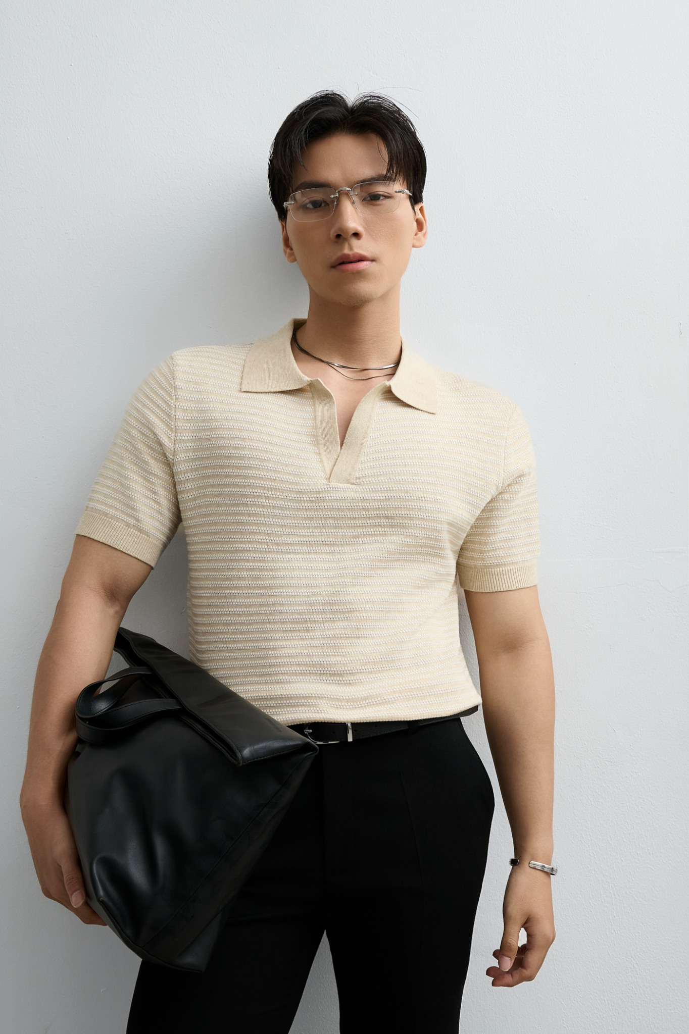 N763 PREMIUM BUTTONLESS KNIT POLO SHIRT - OFF WHITE
