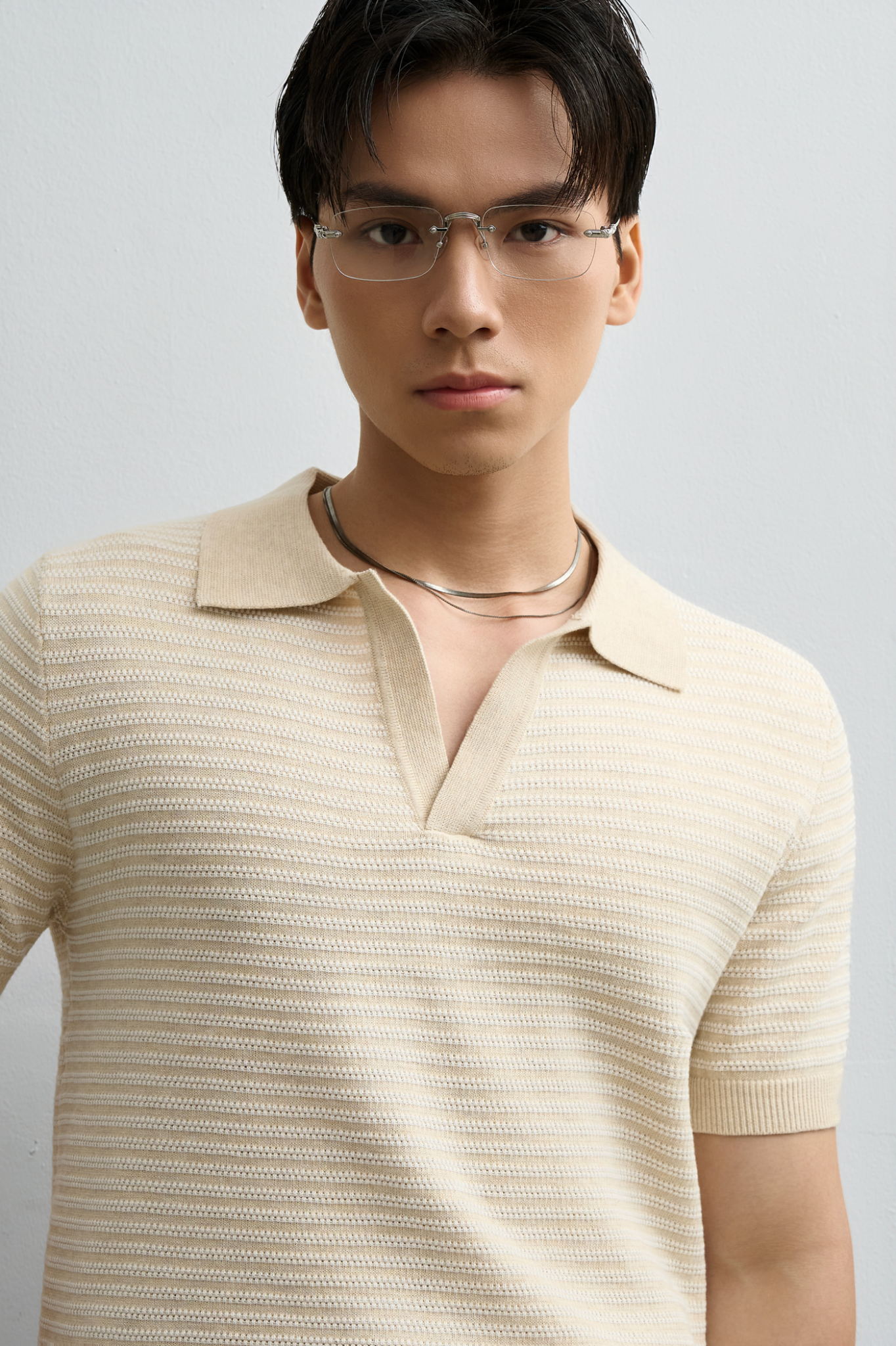 N763 PREMIUM BUTTONLESS KNIT POLO SHIRT - OFF WHITE