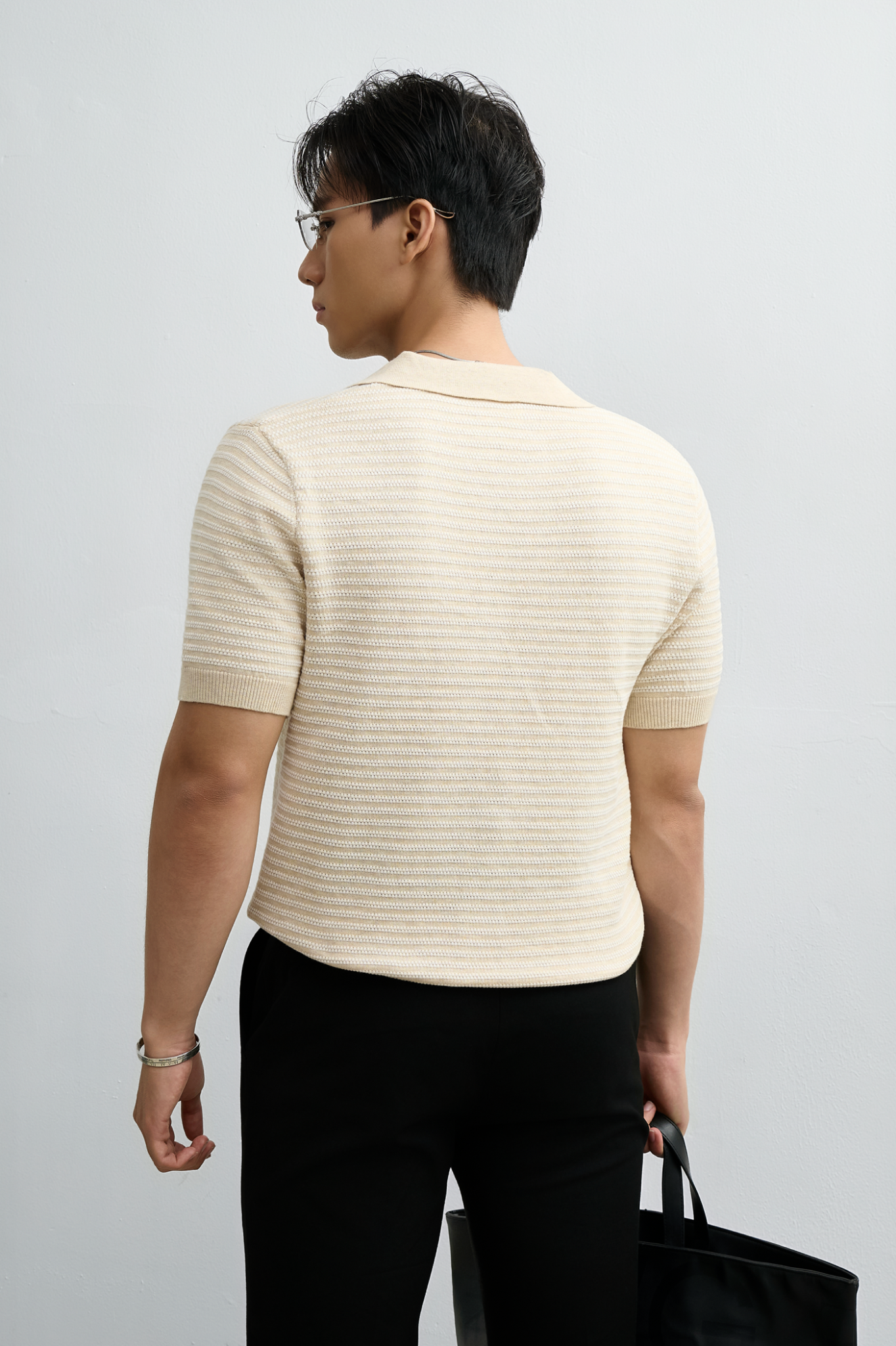 N763 PREMIUM BUTTONLESS KNIT POLO SHIRT - OFF WHITE