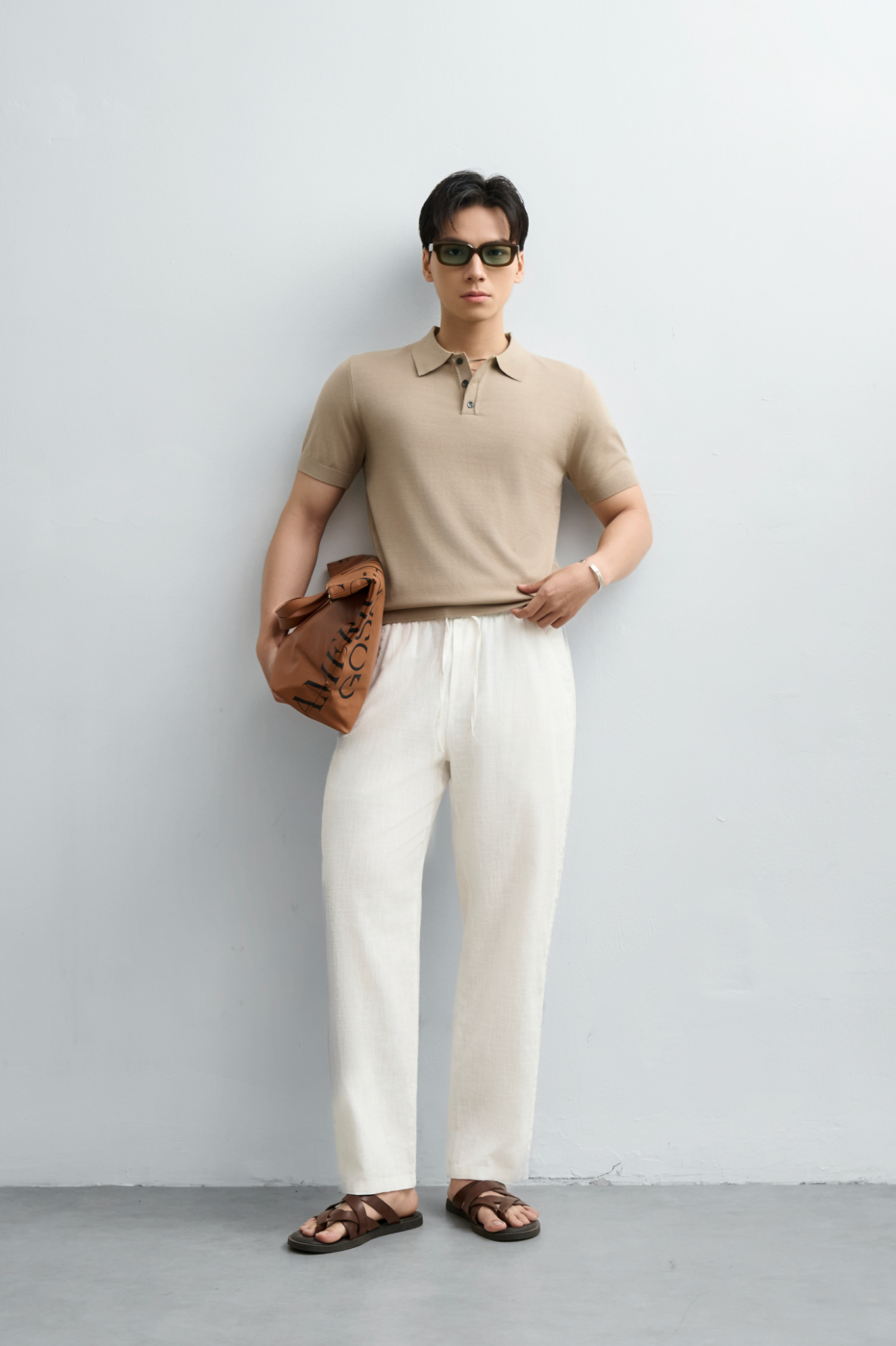 N765 PREMIUM MINIMALIST KNIT POLO - BROWN