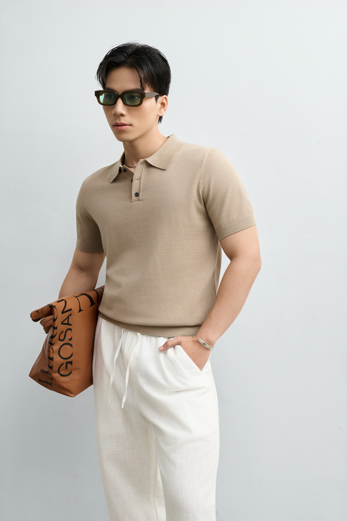 N765 PREMIUM MINIMALIST KNIT POLO - BROWN