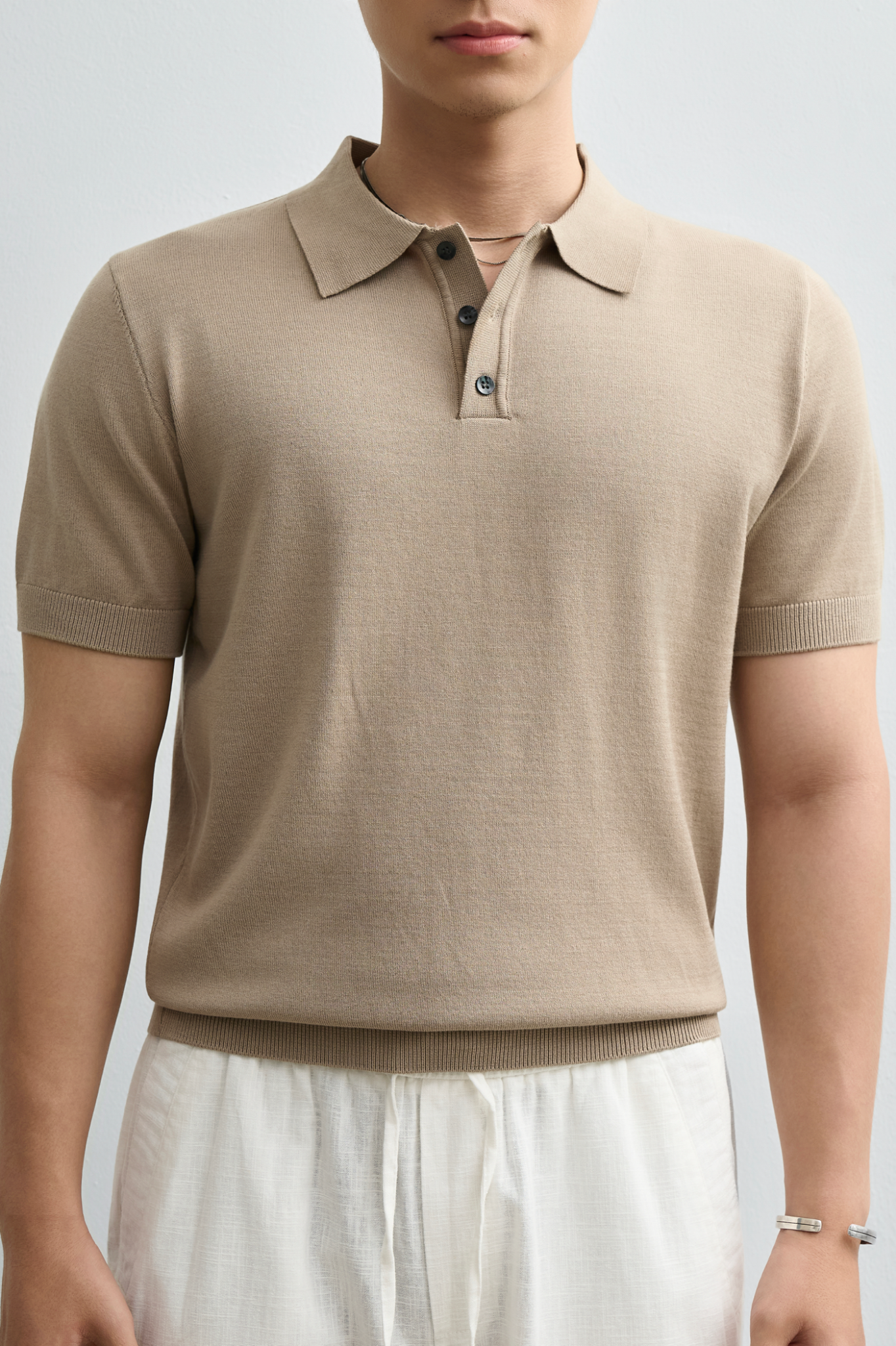N765 PREMIUM MINIMALIST KNIT POLO - BROWN