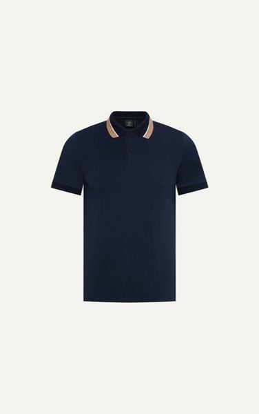  AG9001 FACTORY SLIMFIT POLO MIX NECK DETAIL - DARK BLUE