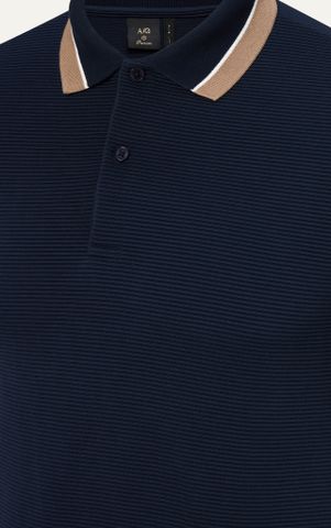 AG9001 FACTORY SLIMFIT POLO MIX NECK DETAIL - DARK BLUE