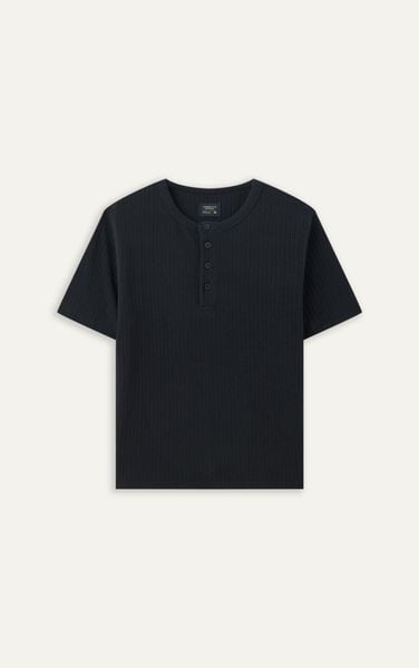  AGQ01 PREMIUM SLIM FIT HENLEY TSHIRT - BLACK
