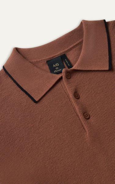  AG455 PREMIUM REGULAR FIT KNIT POLO - BROWN 